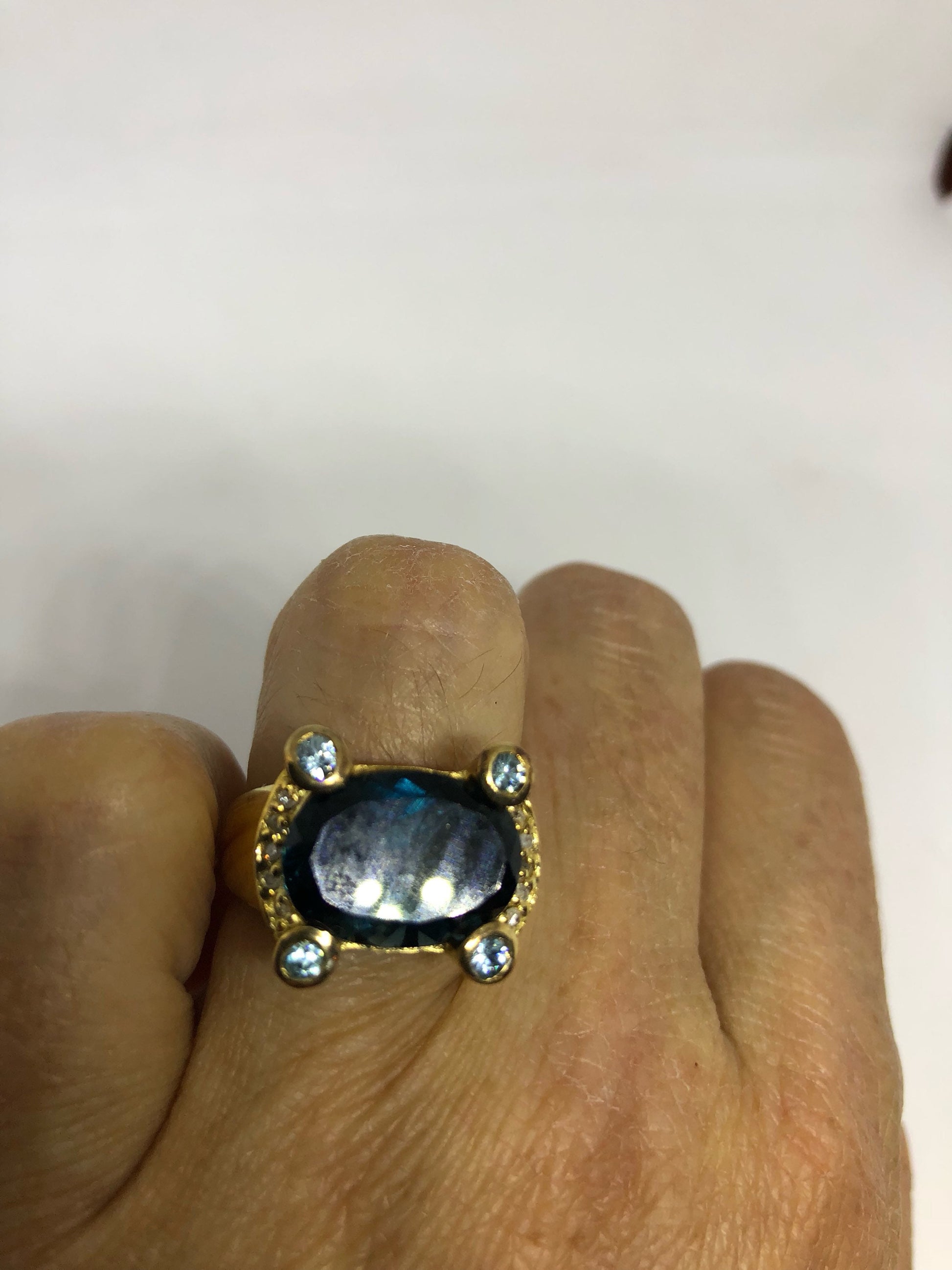 Vintage Genuine London Blue Topaz Golden 925 Sterling Silver Ring size 5