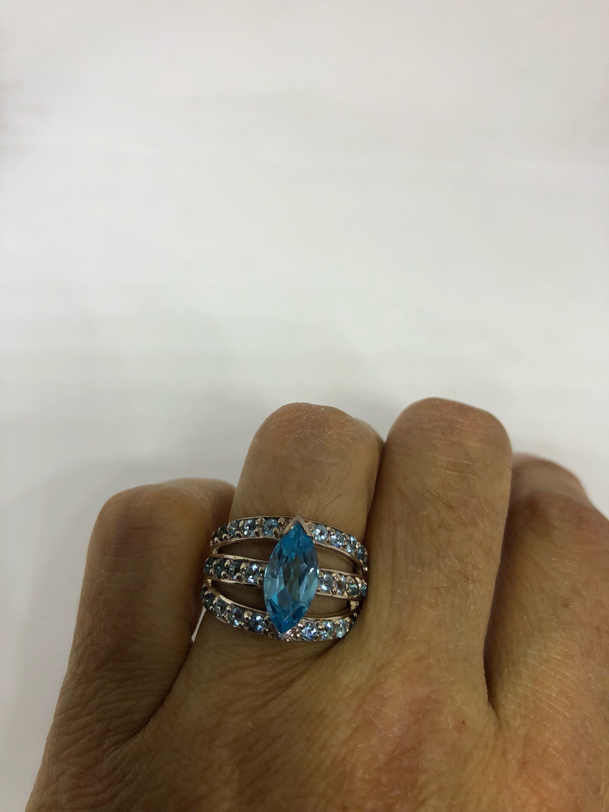 Vintage genuine blue topaz 925 sterling silver cocktail Ring