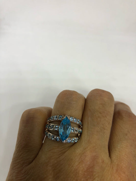 Vintage genuine blue topaz 925 sterling silver cocktail Ring