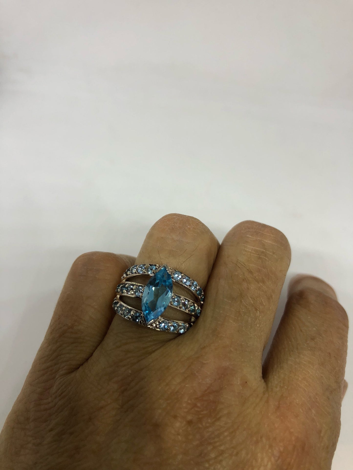 Vintage genuine blue topaz 925 sterling silver cocktail Ring