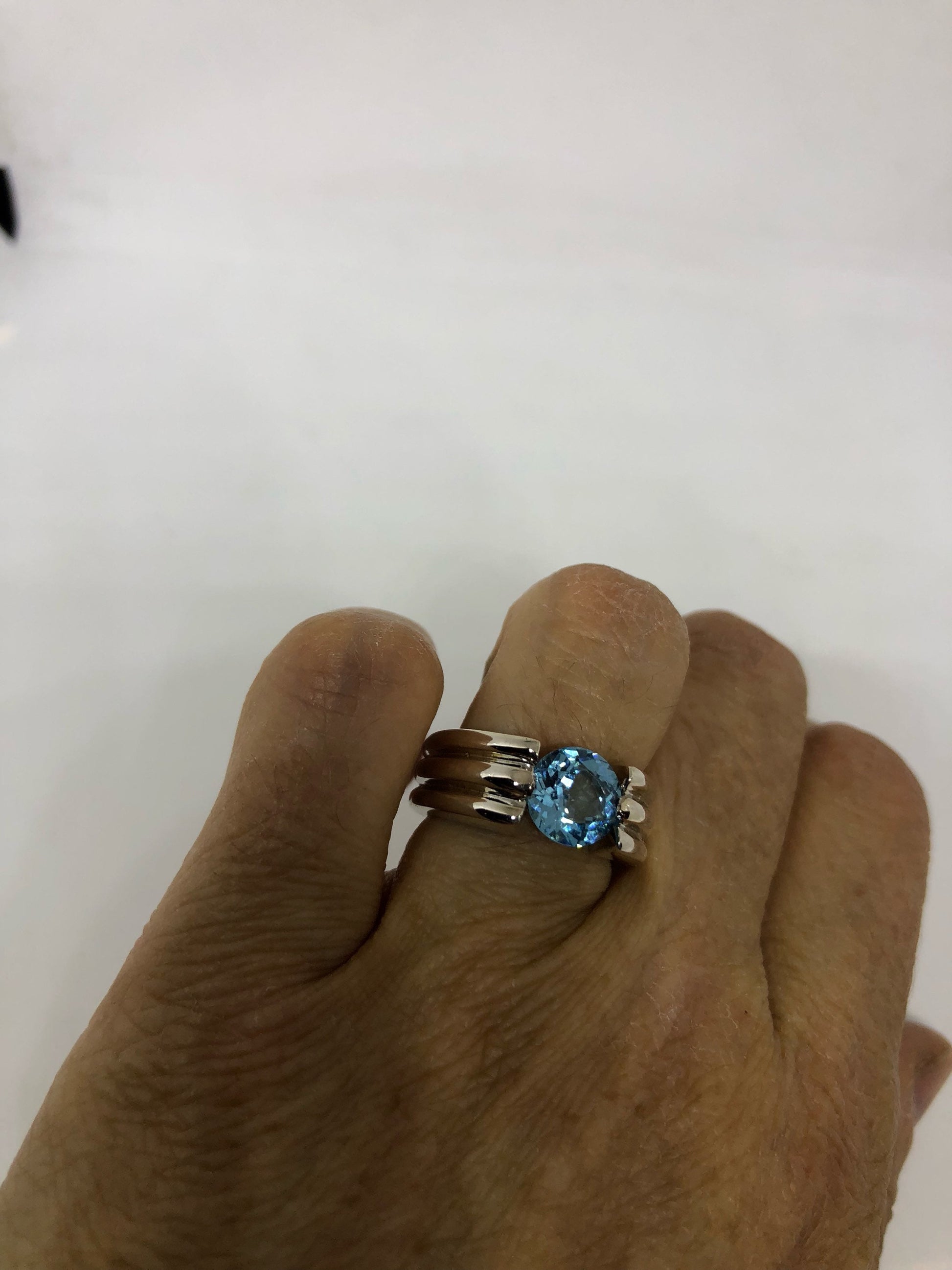 Vintage genuine blue topaz 925 sterling silver Ring