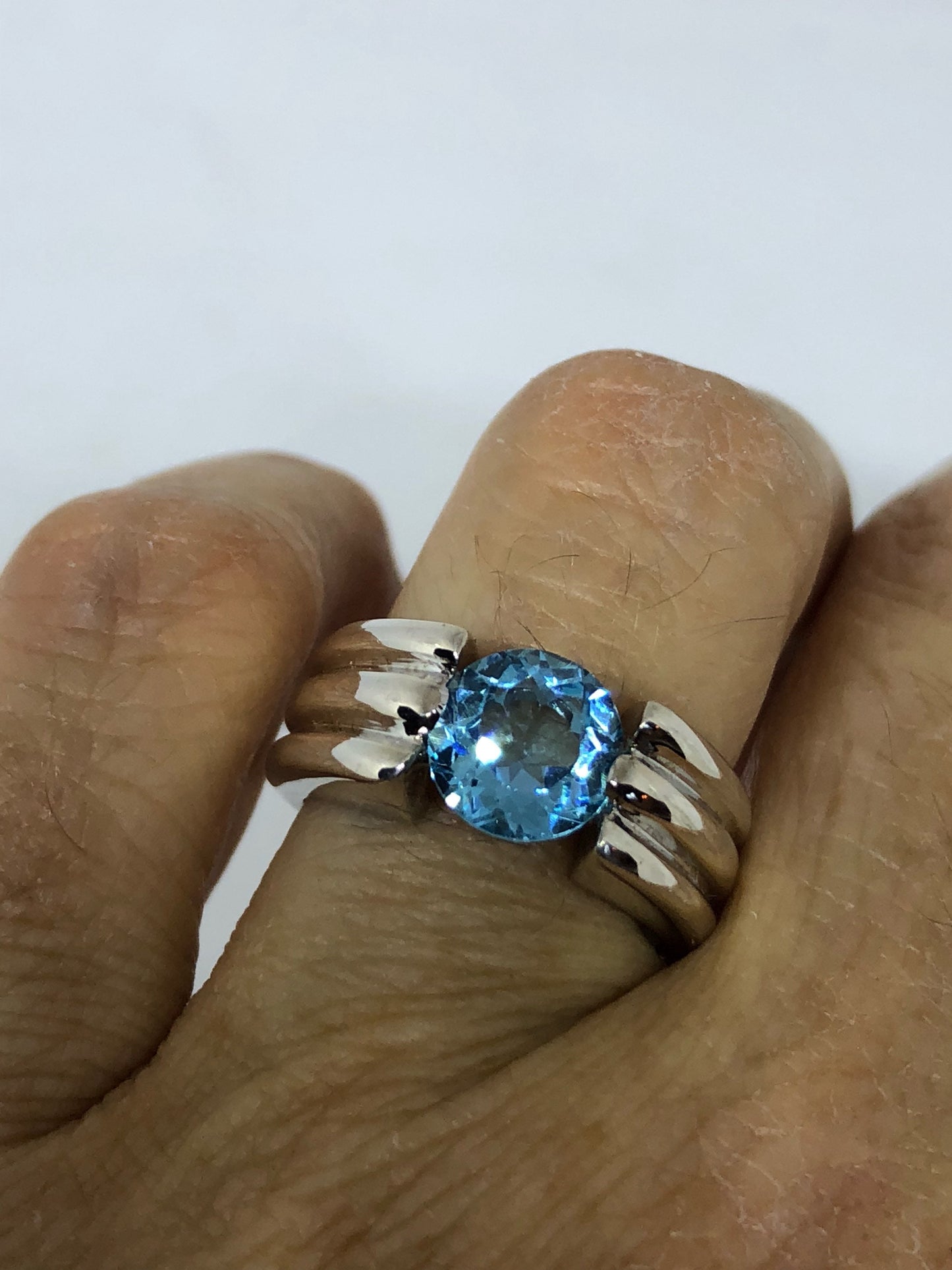 Vintage genuine blue topaz 925 sterling silver Ring