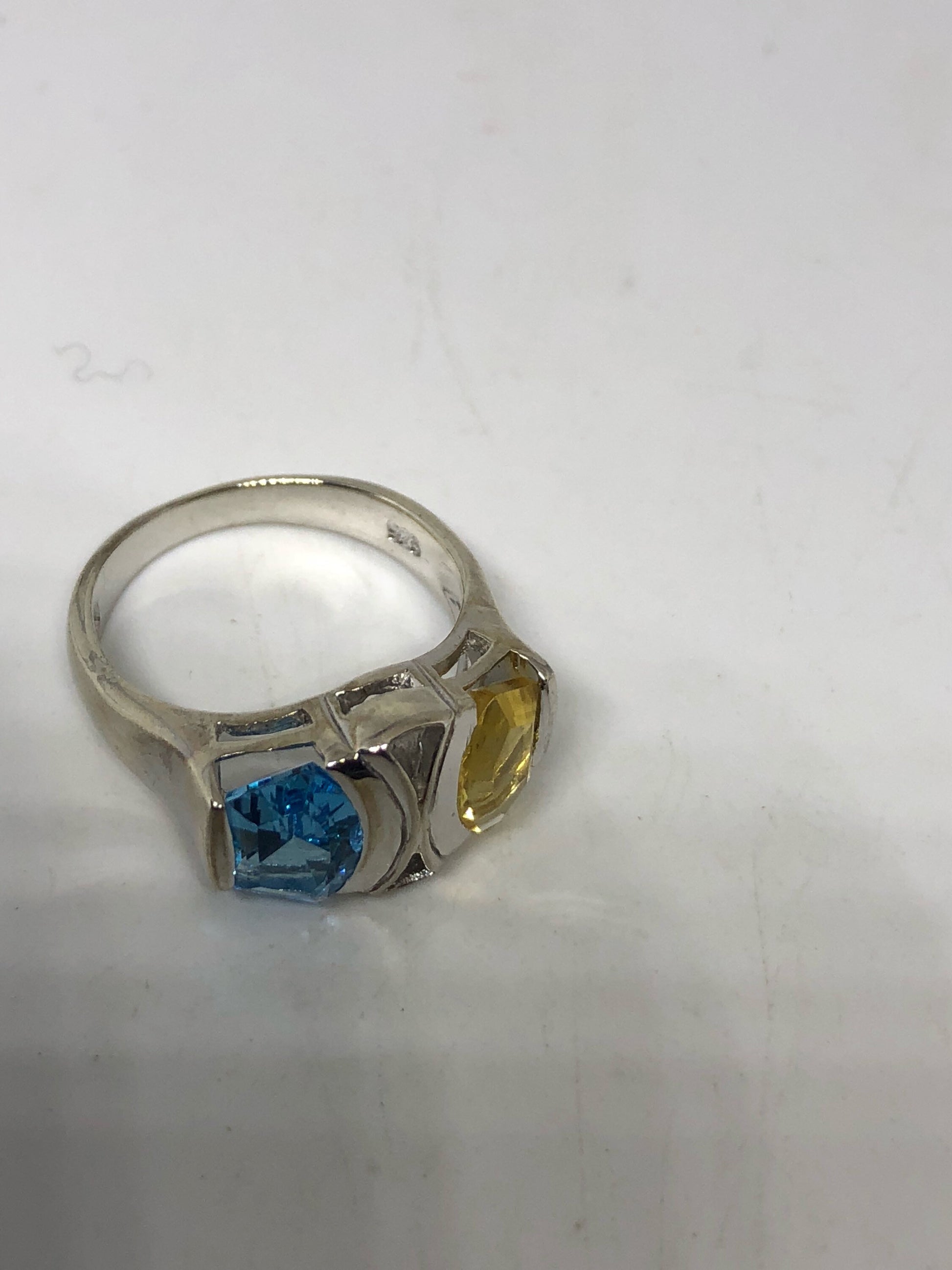 Vintage genuine blue topaz and citrine 925 sterling silver Ring