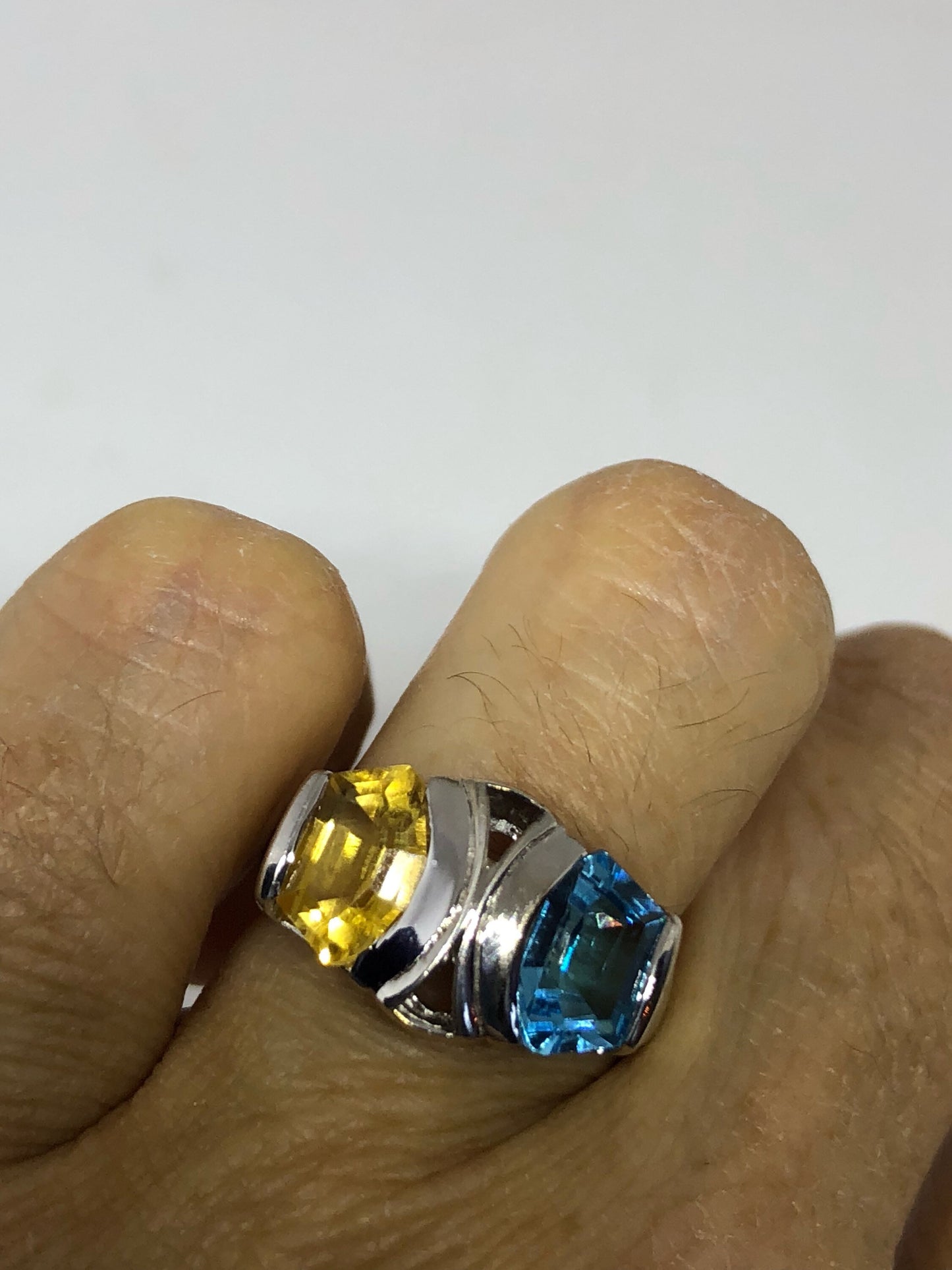 Vintage genuine blue topaz and citrine 925 sterling silver Ring