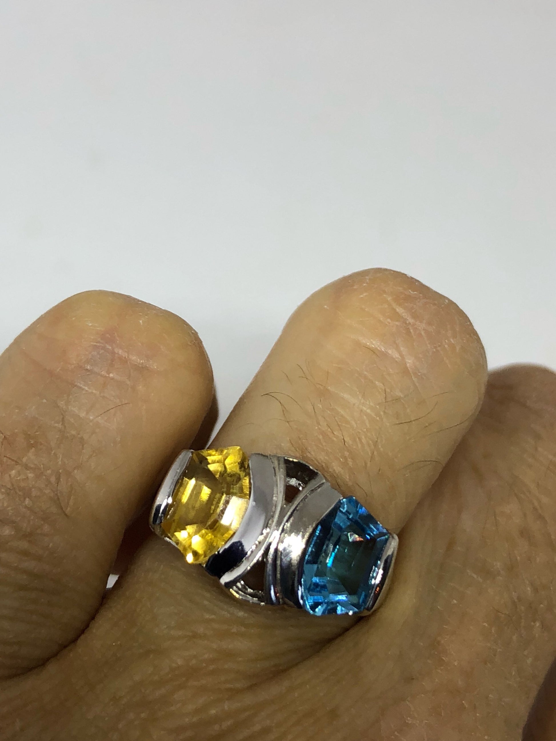 Vintage genuine blue topaz and citrine 925 sterling silver Ring