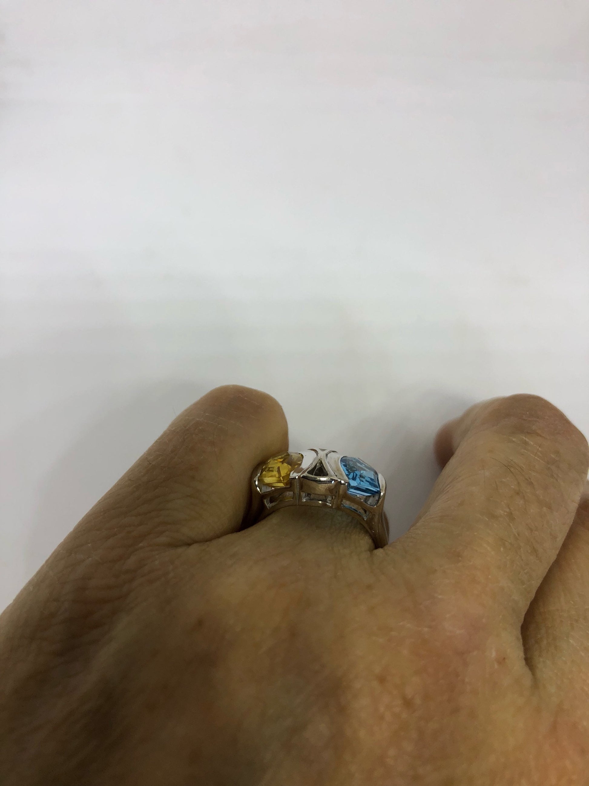 Vintage genuine blue topaz and citrine 925 sterling silver Ring
