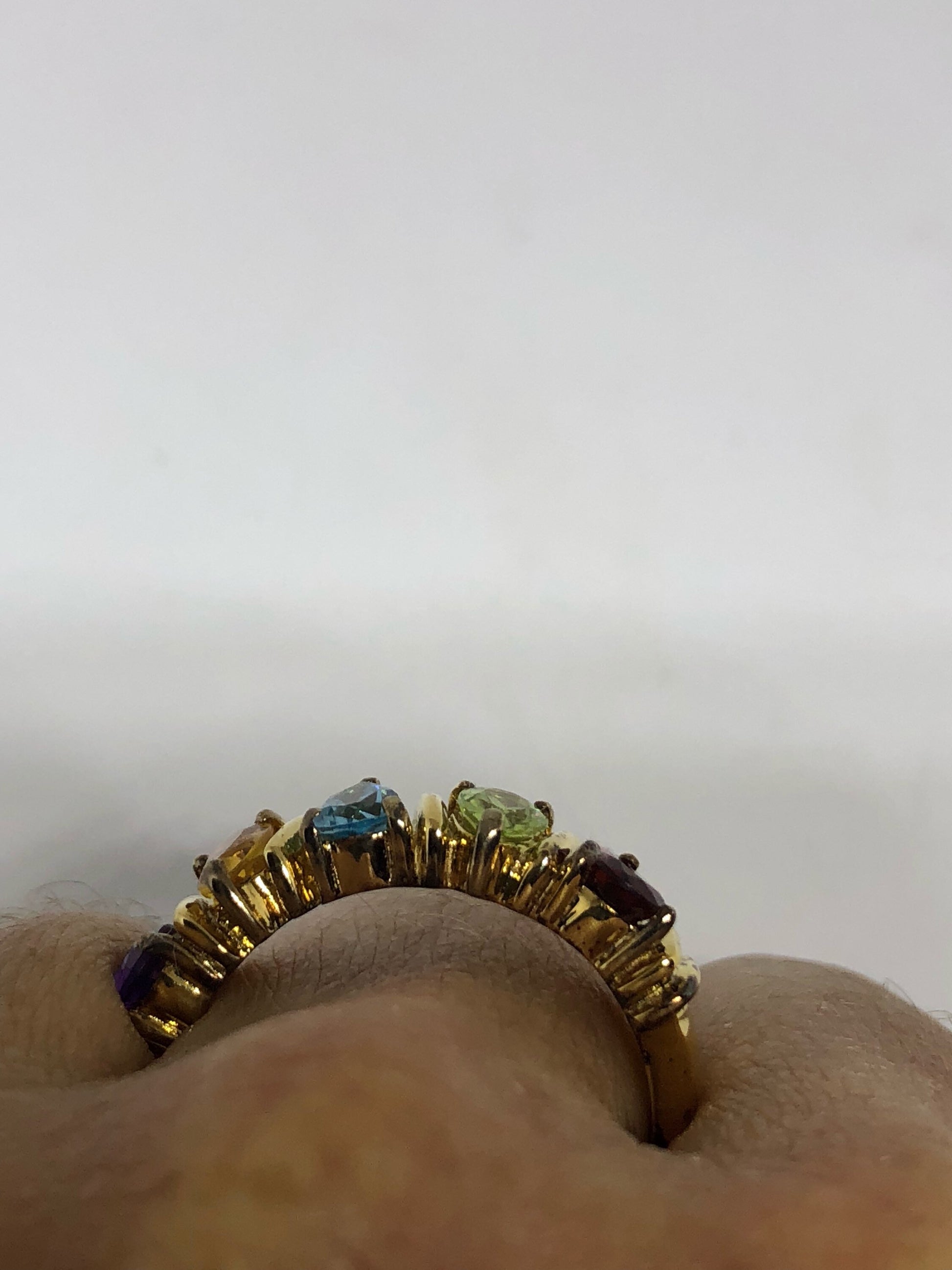 Vintage mixed genuine gemstones golden 925 Sterling Silver band Ring