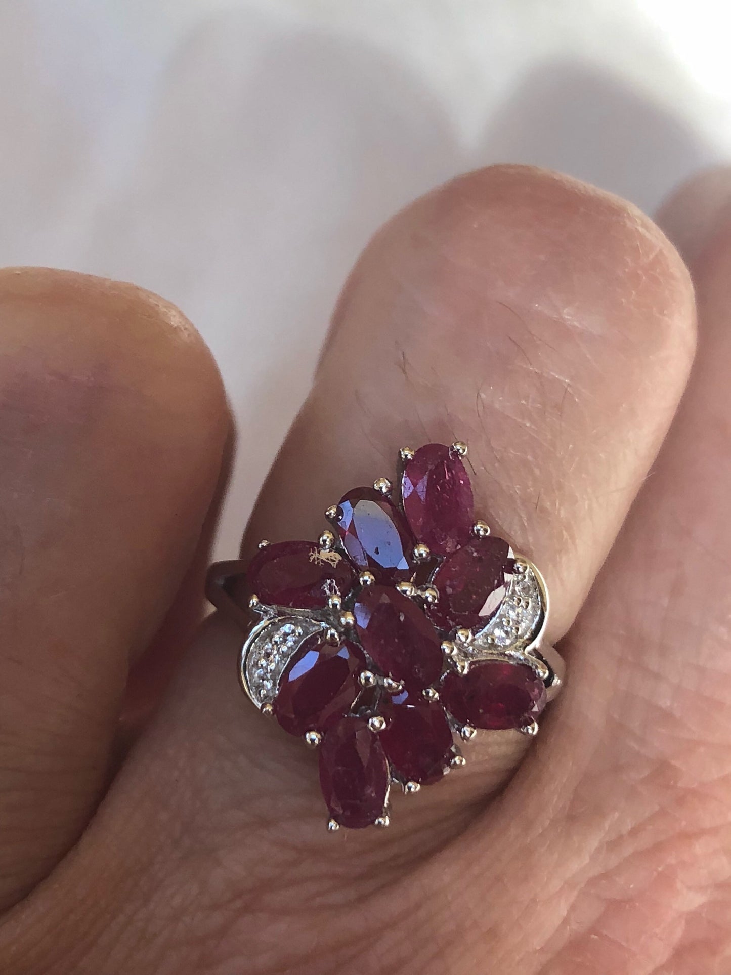 Vintage Handmade Pink Ruby and White Sapphire Setting Sterling Silver Gothic Ring