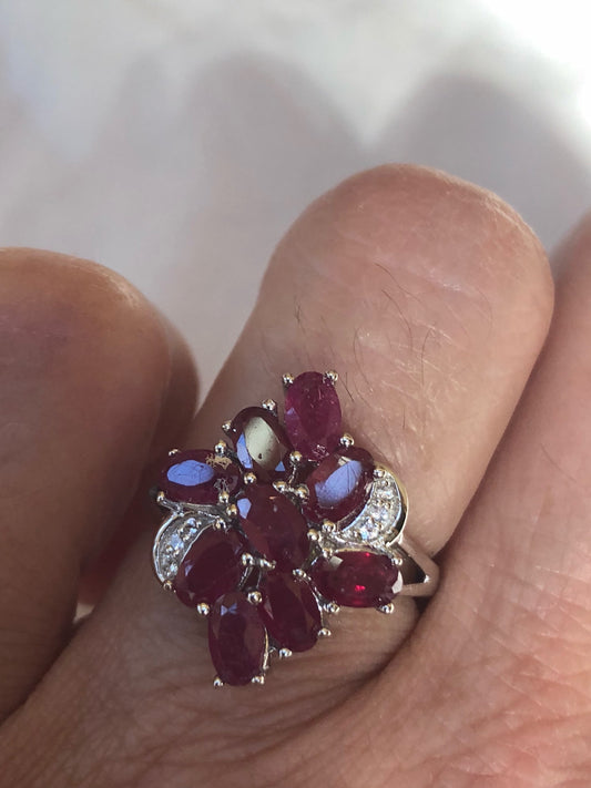 Vintage Handmade Pink Ruby and White Sapphire Setting Sterling Silver Gothic Ring
