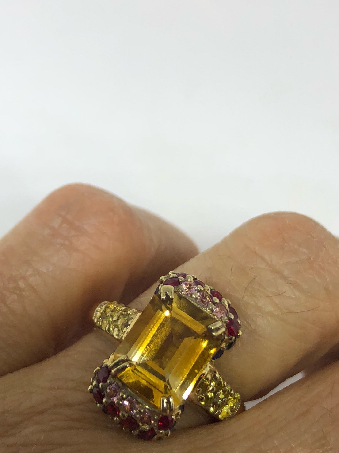 Vintage Handmade Golden Genuine Citrine 925 Sterling Silver Gothic Ring