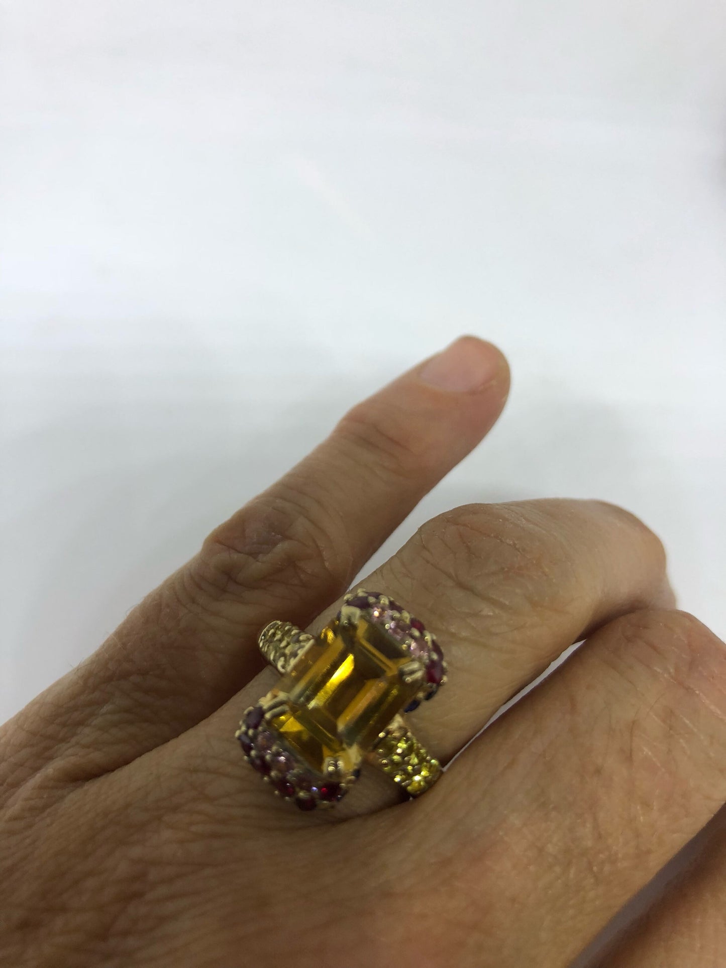 Vintage Handmade Golden Genuine Citrine 925 Sterling Silver Gothic Ring