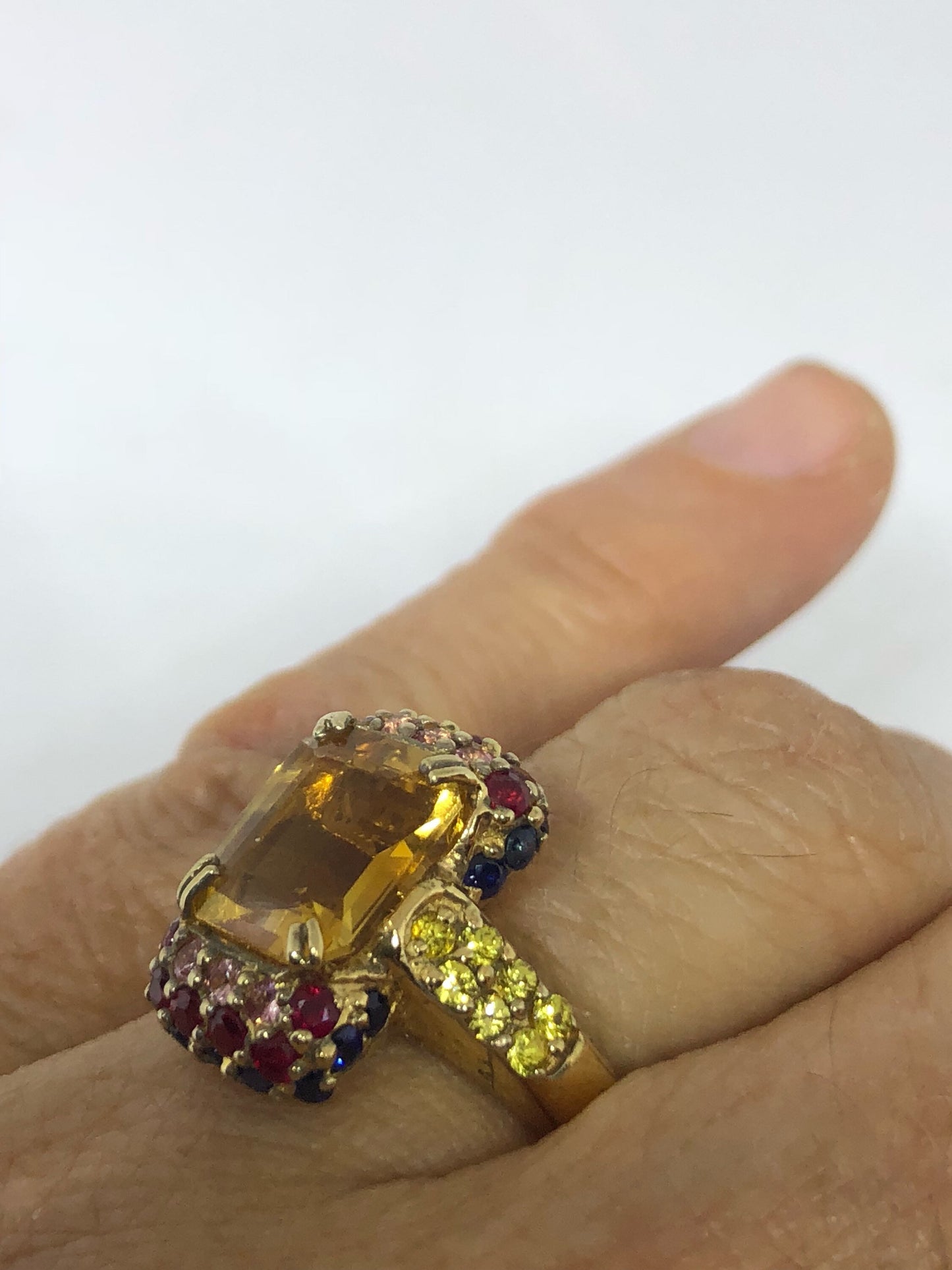 Vintage Handmade Golden Genuine Citrine 925 Sterling Silver Gothic Ring