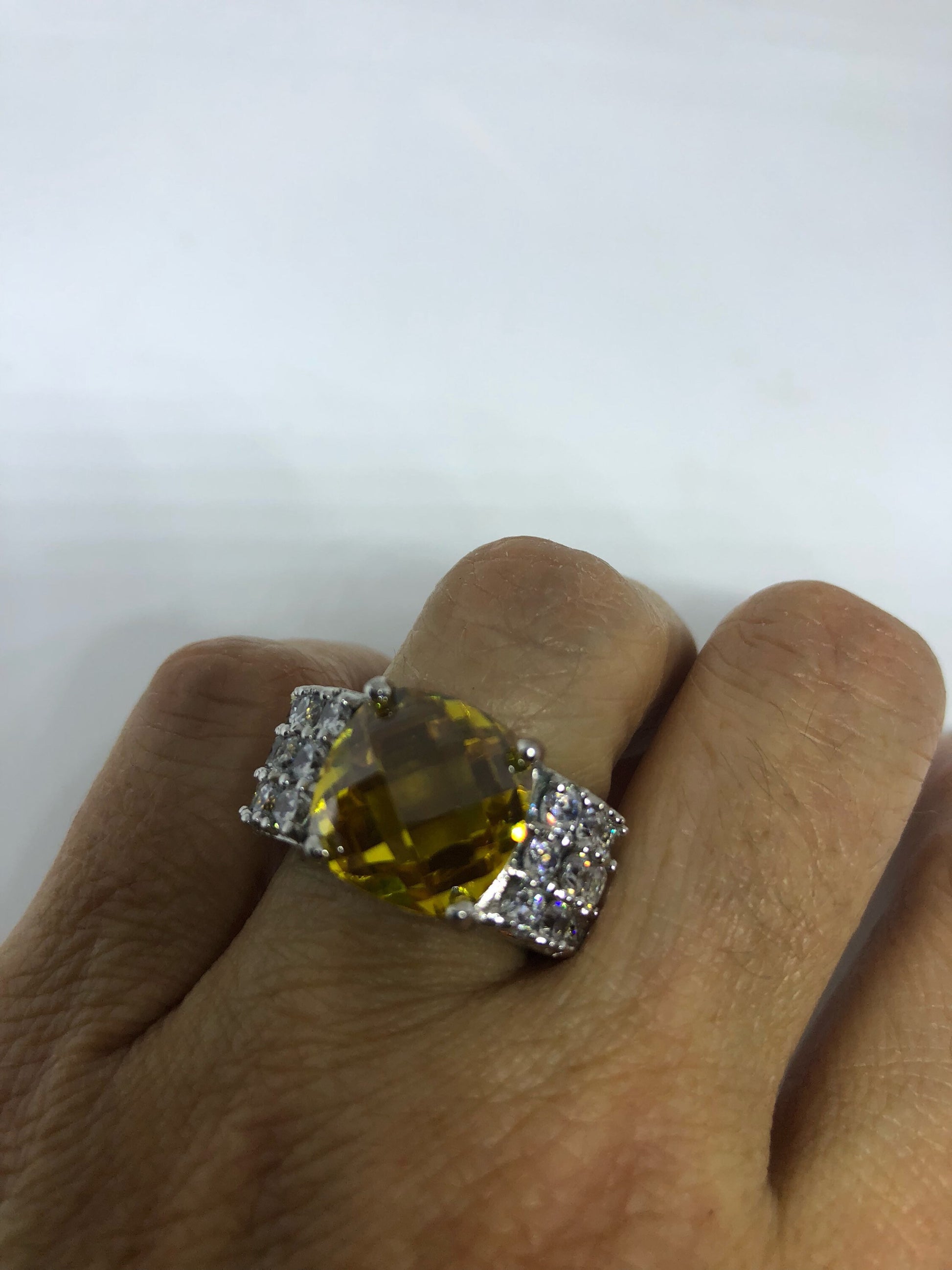 Vintage Handmade Golden Genuine Citrine 925 Sterling Silver Gothic Ring