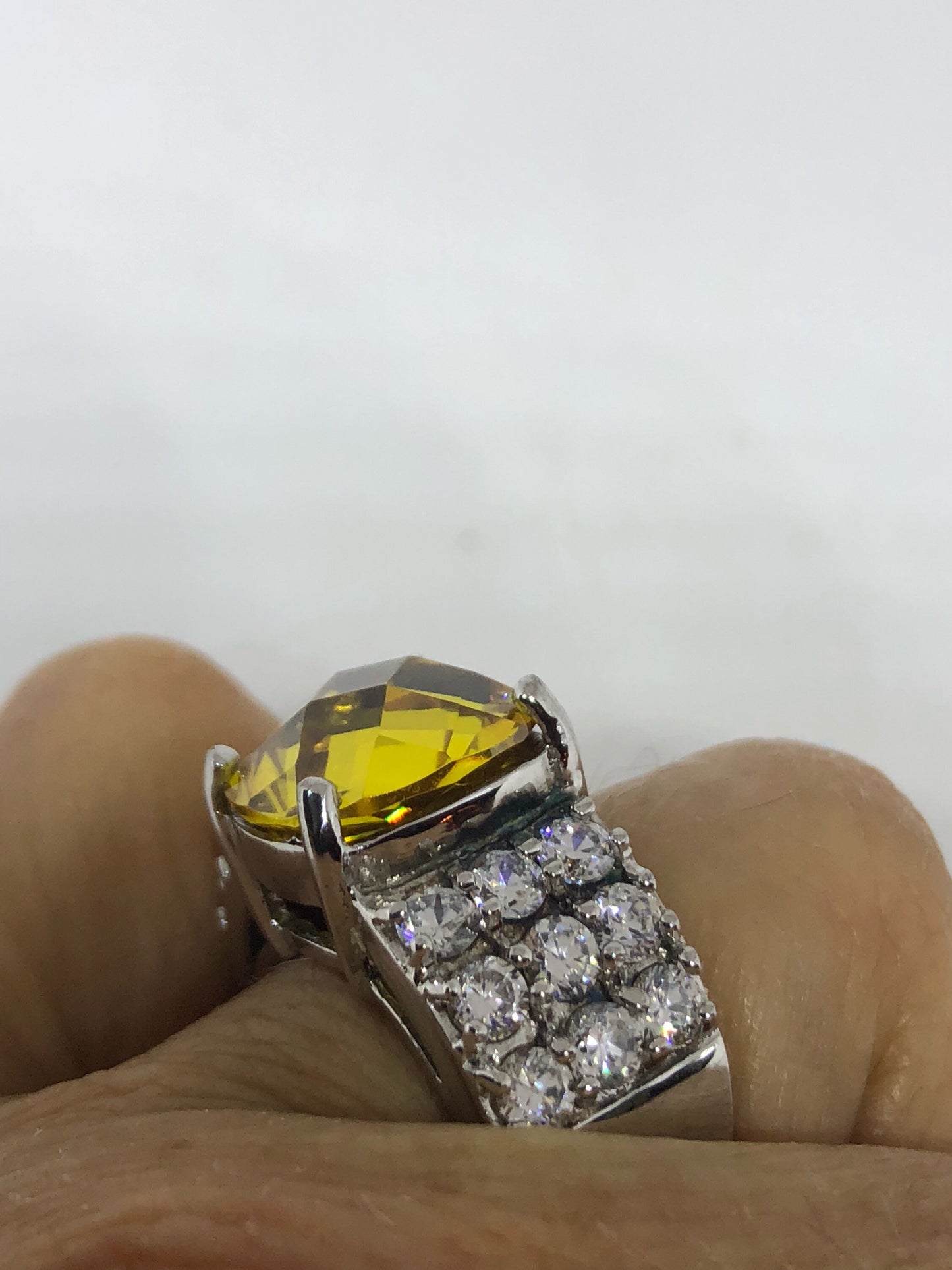 Vintage Handmade Golden Genuine Citrine 925 Sterling Silver Gothic Ring