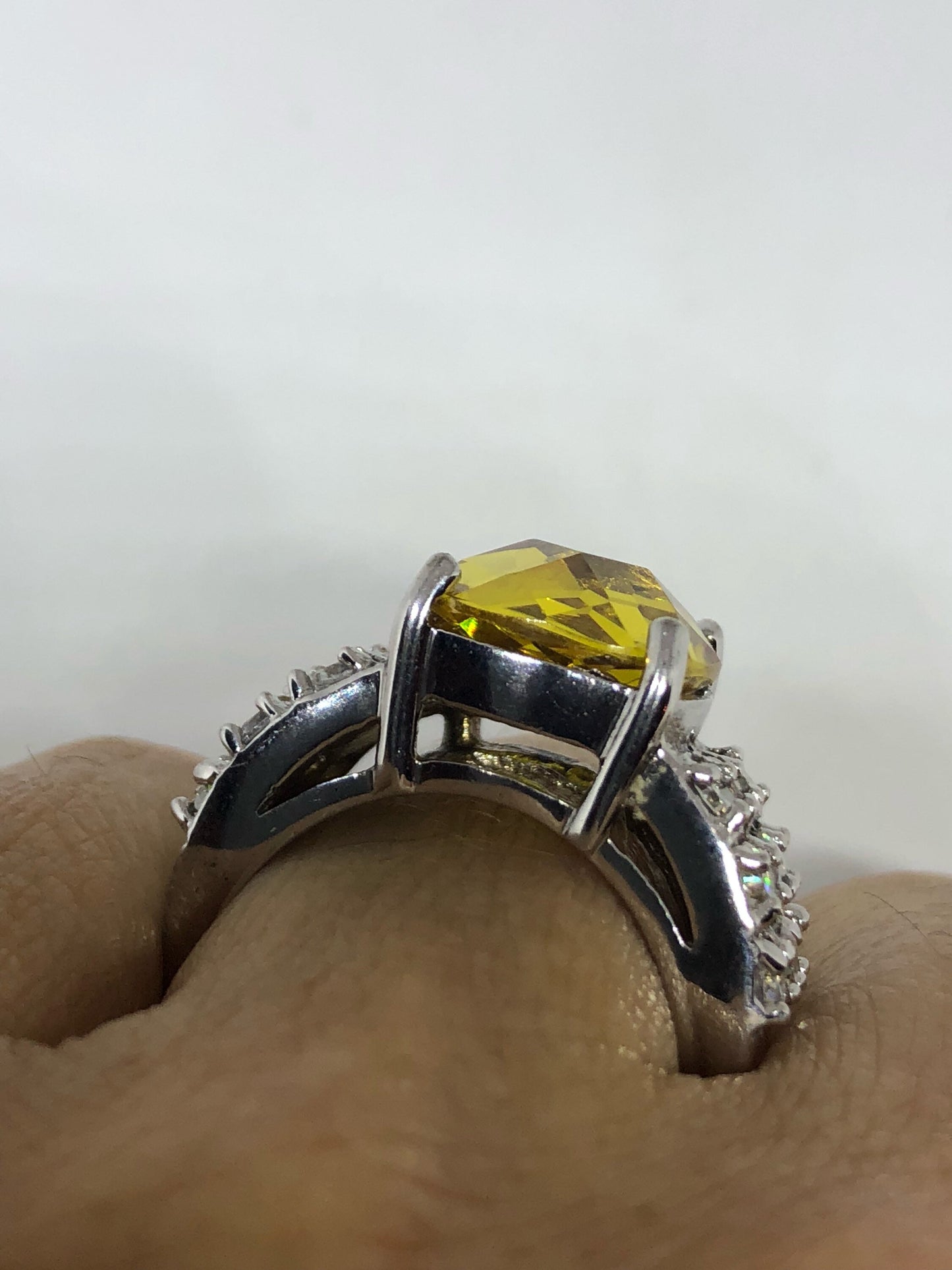 Vintage Handmade Golden Genuine Citrine 925 Sterling Silver Gothic Ring