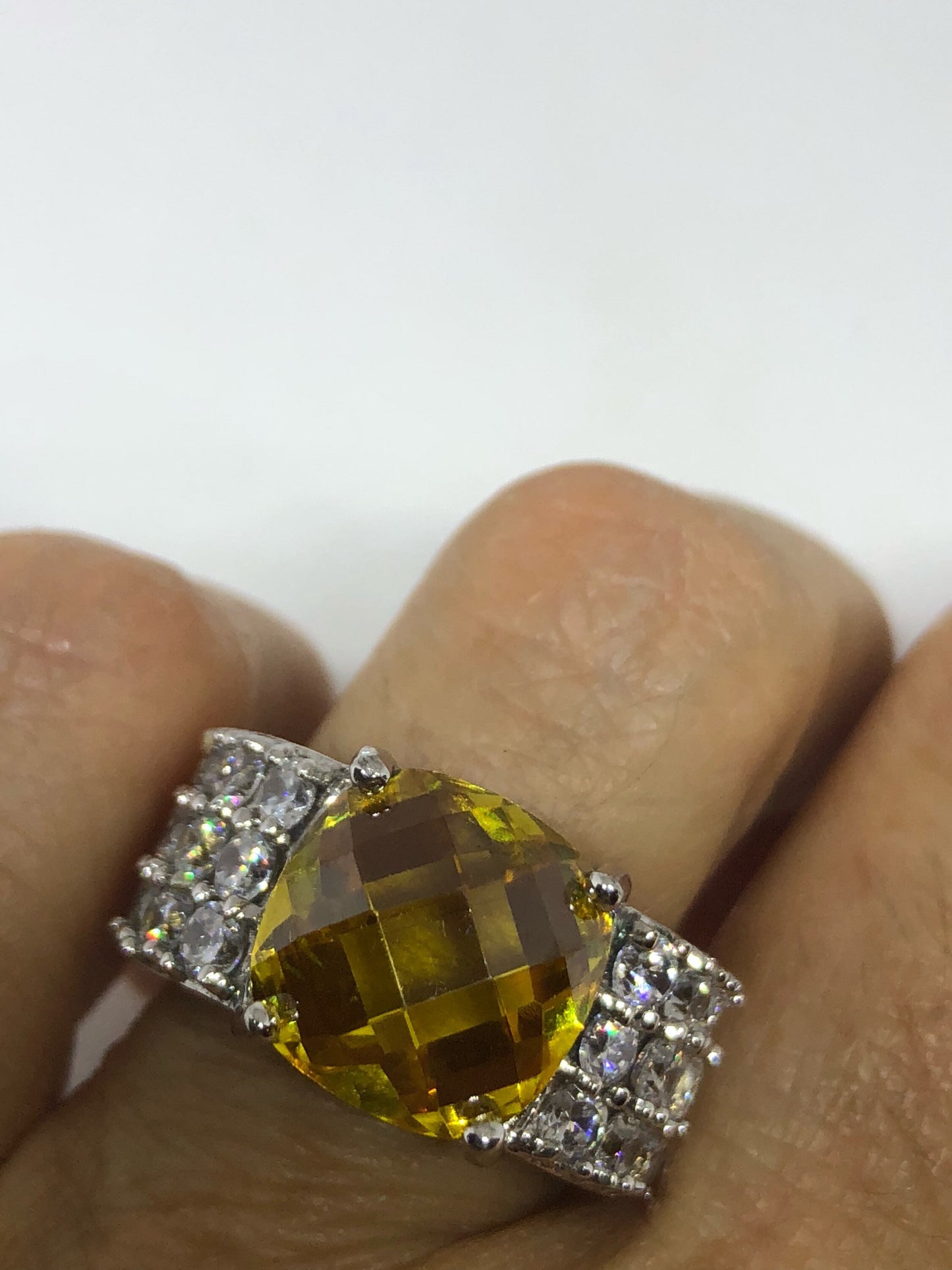 Vintage Handmade Golden Genuine Citrine 925 Sterling Silver Gothic Ring