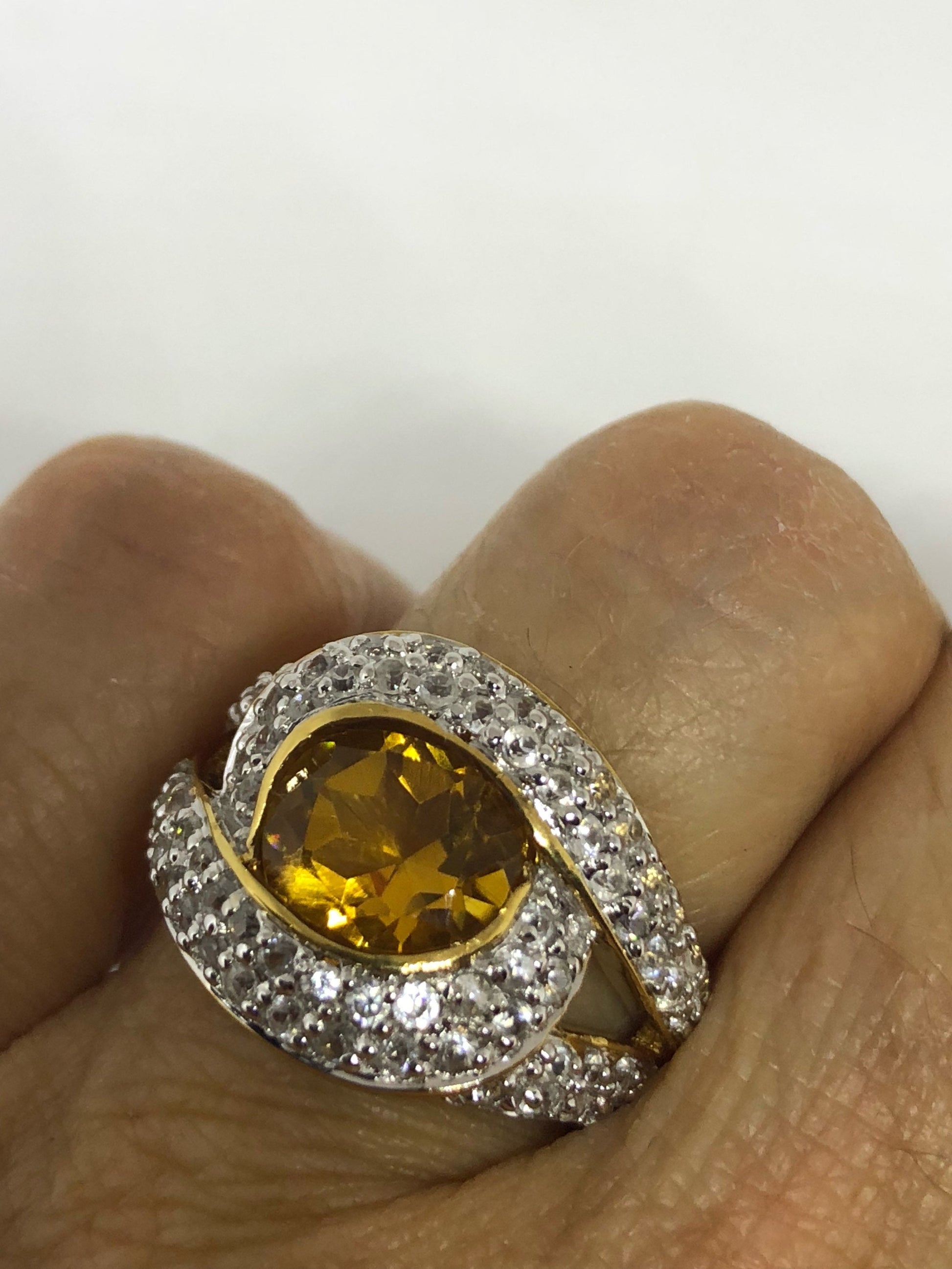 Vintage Handmade Golden Genuine Citrine 925 Sterling Silver Gothic Ring