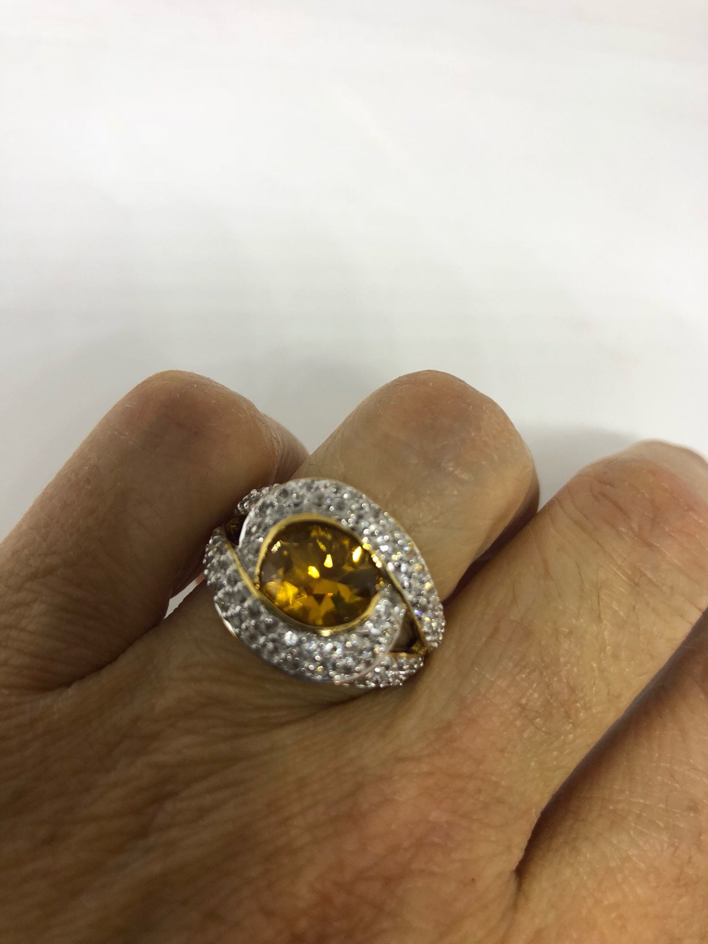 Vintage Handmade Golden Genuine Citrine 925 Sterling Silver Gothic Ring