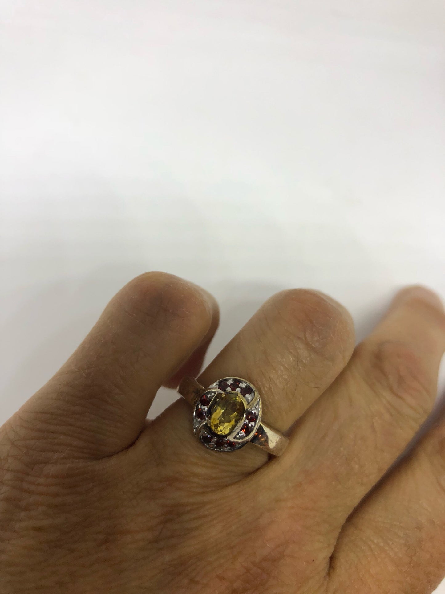 Vintage Handmade Golden Genuine Citrine 925 Sterling Silver Gothic Ring