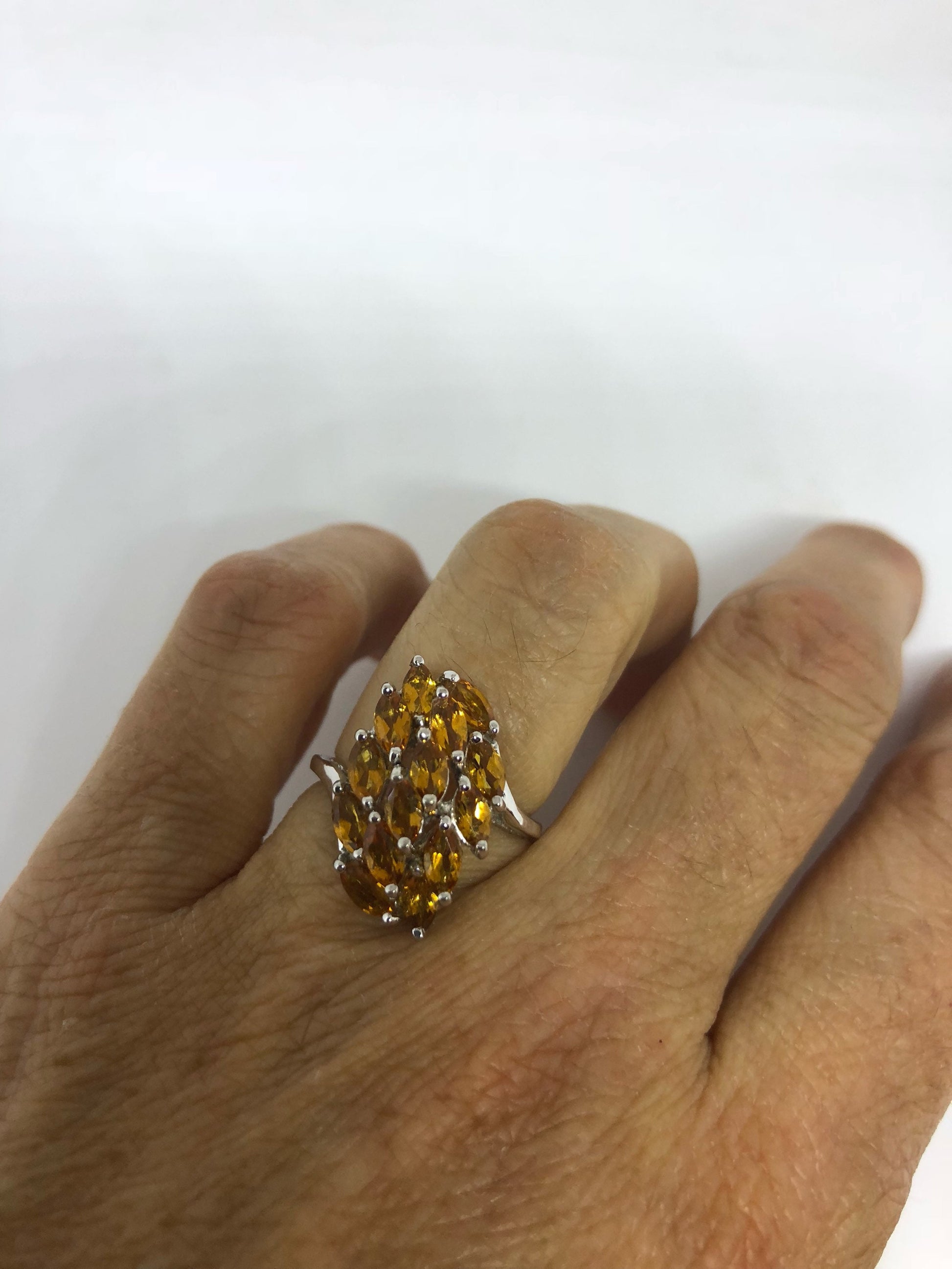 Vintage Handmade Golden Genuine Citrine 925 Sterling Silver Gothic Ring