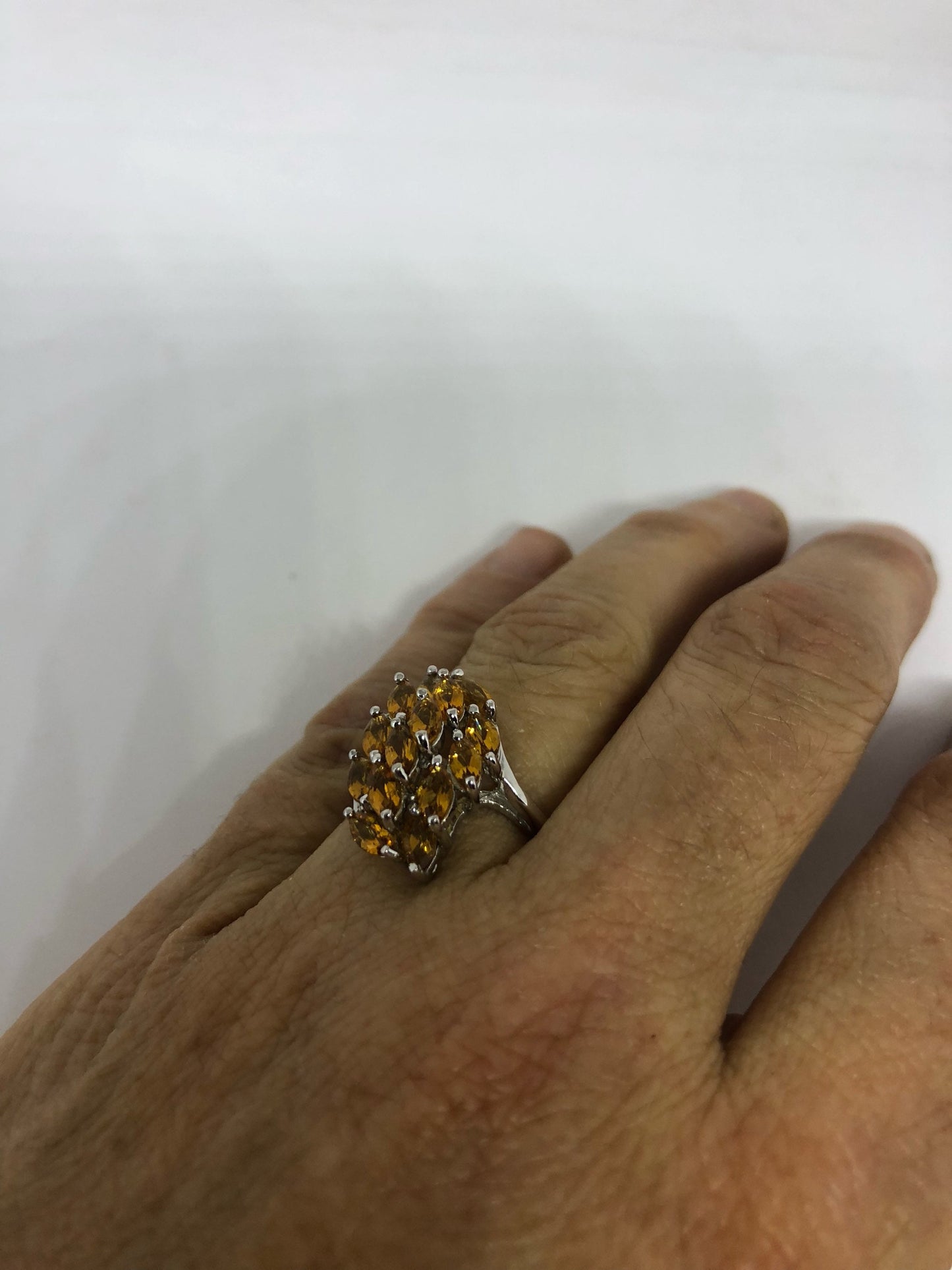 Vintage Handmade Golden Genuine Citrine 925 Sterling Silver Gothic Ring