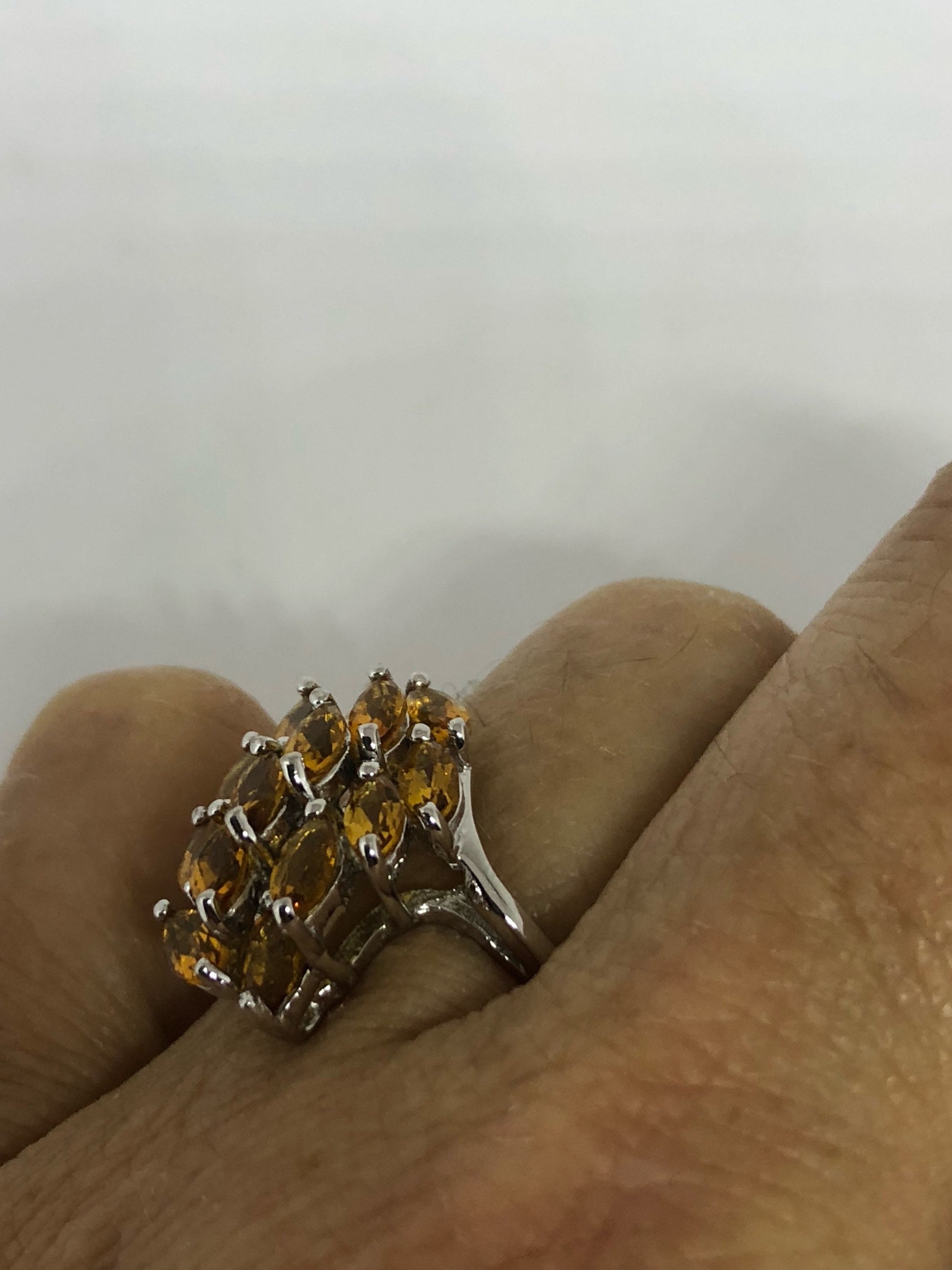 Vintage Handmade Golden Genuine Citrine 925 Sterling Silver Gothic Ring