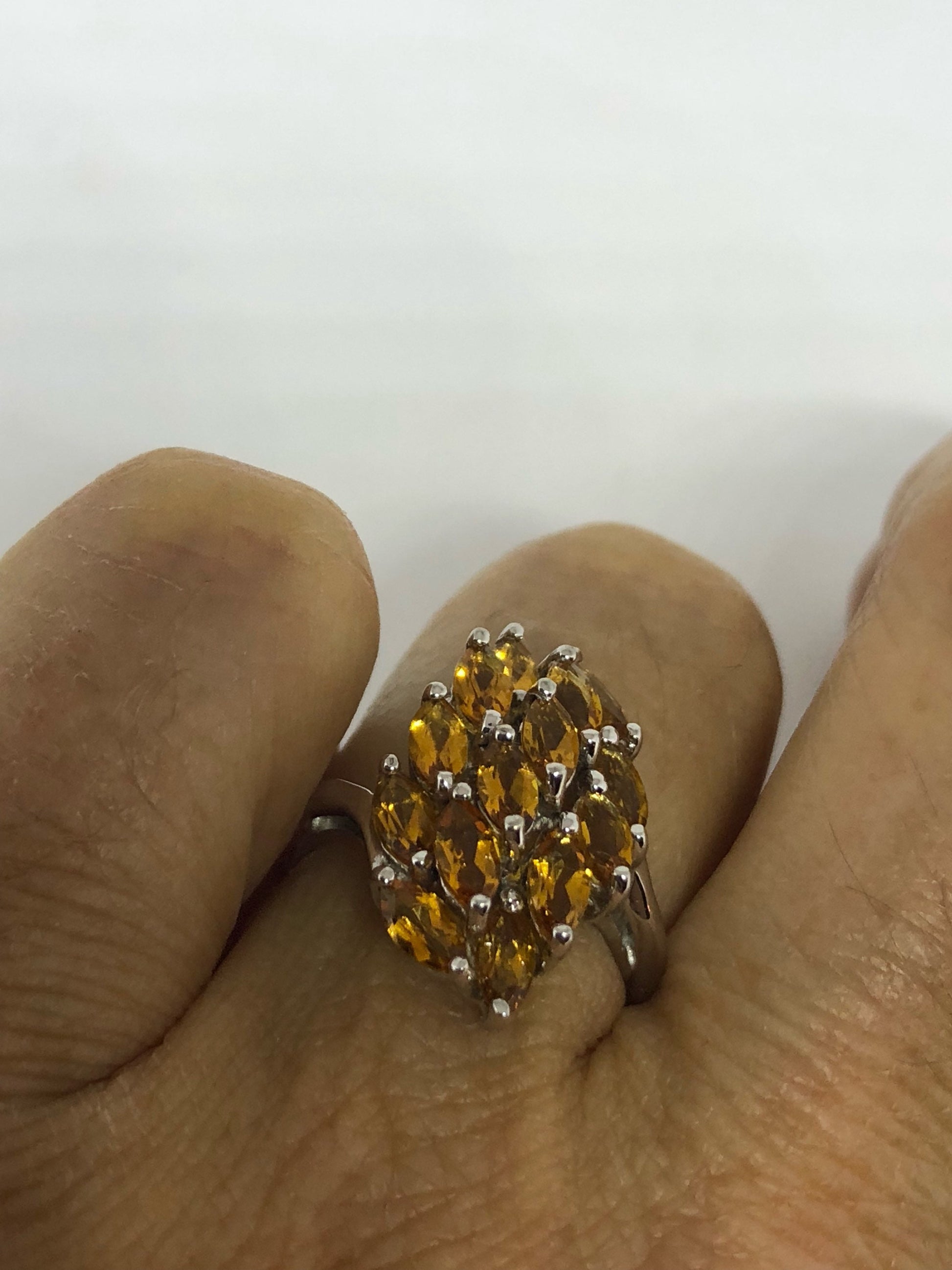 Vintage Handmade Golden Genuine Citrine 925 Sterling Silver Gothic Ring