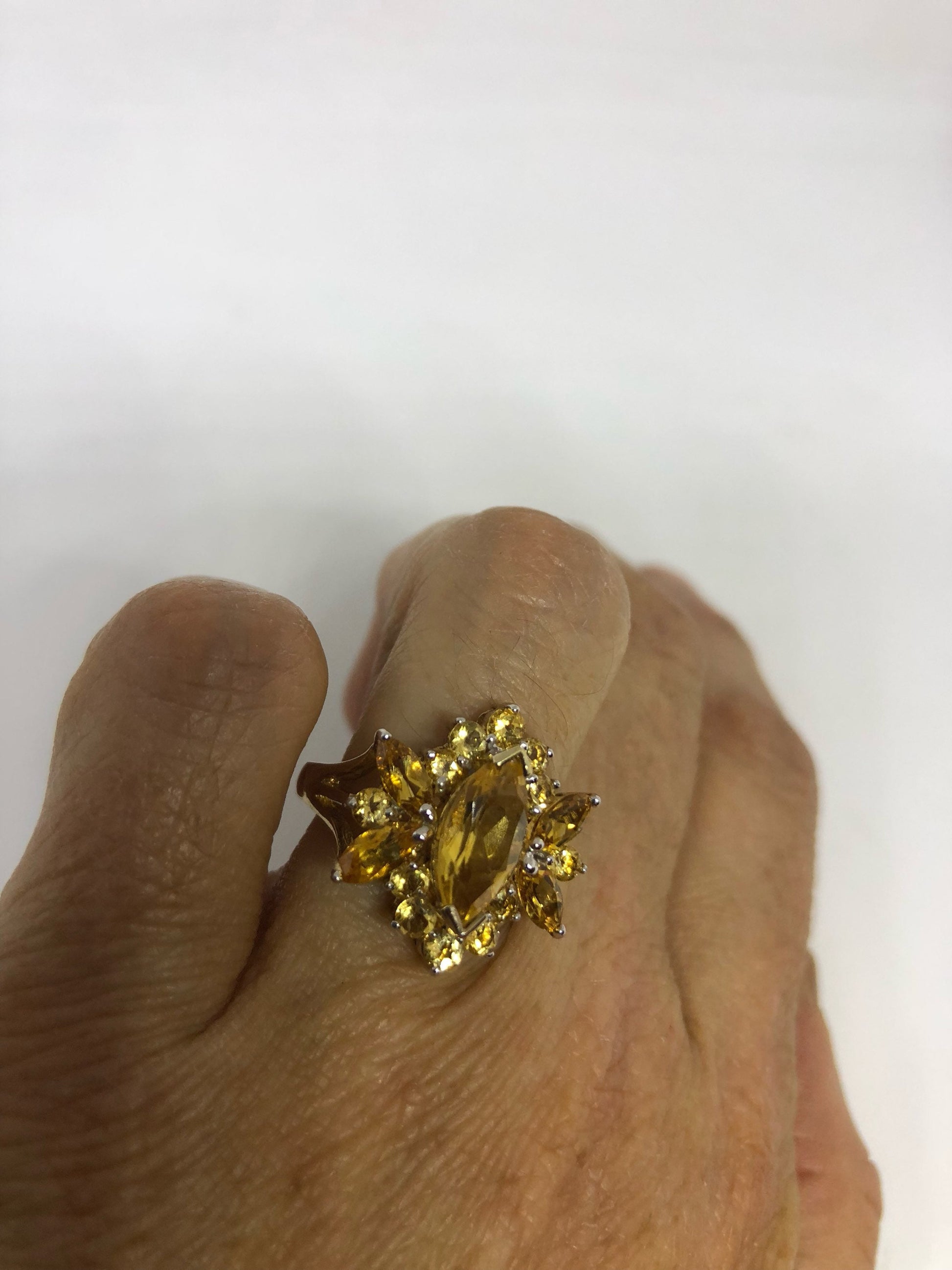 Vintage Handmade Golden Genuine Citrine 925 Sterling Silver Gothic Ring