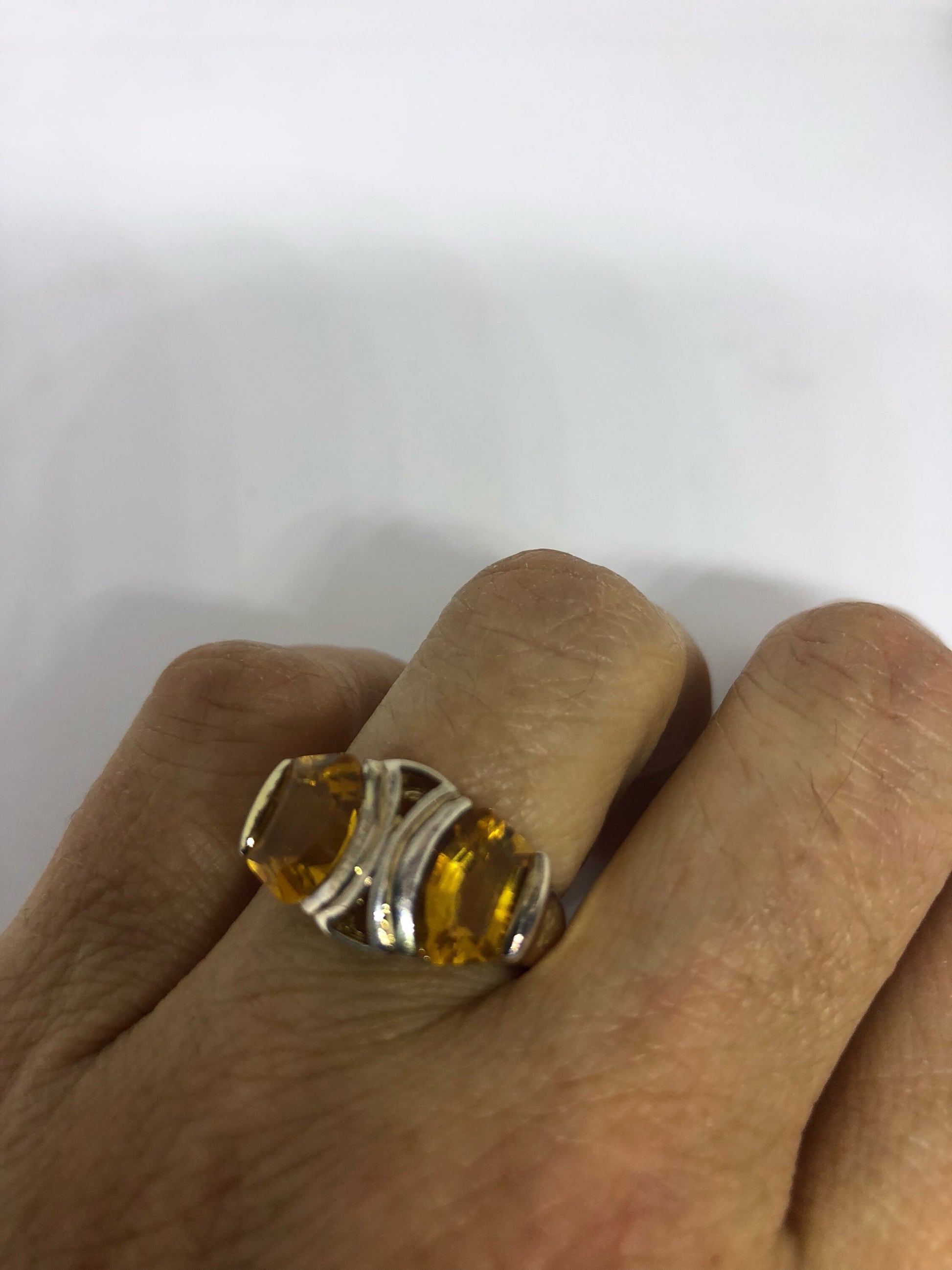 Vintage Handmade Golden Genuine Citrine 925 Sterling Silver Gothic Ring