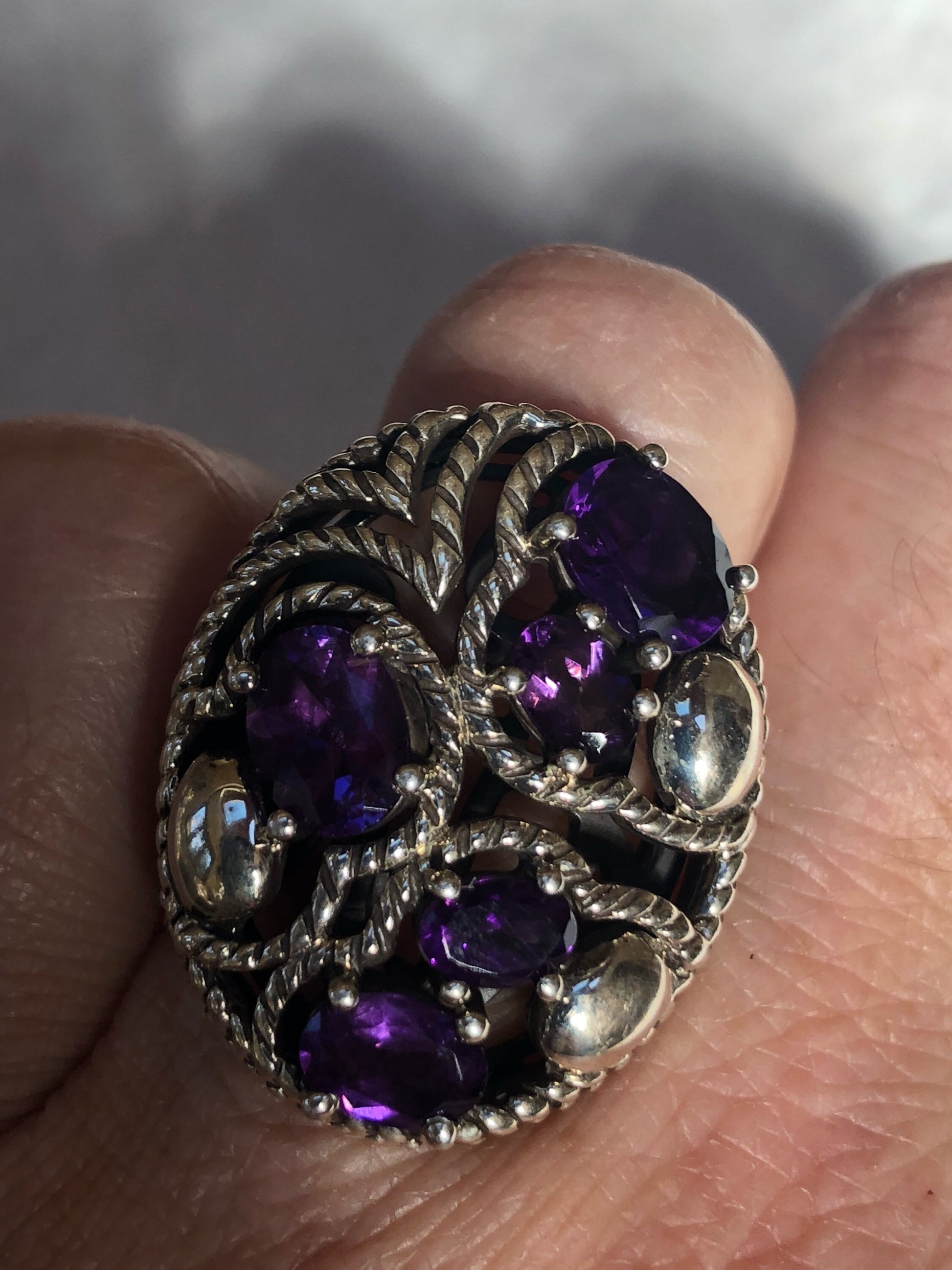 Vintage Handmade Deep Purple Genuine Amethyst Setting 925 Sterling Silver Gothic Ring