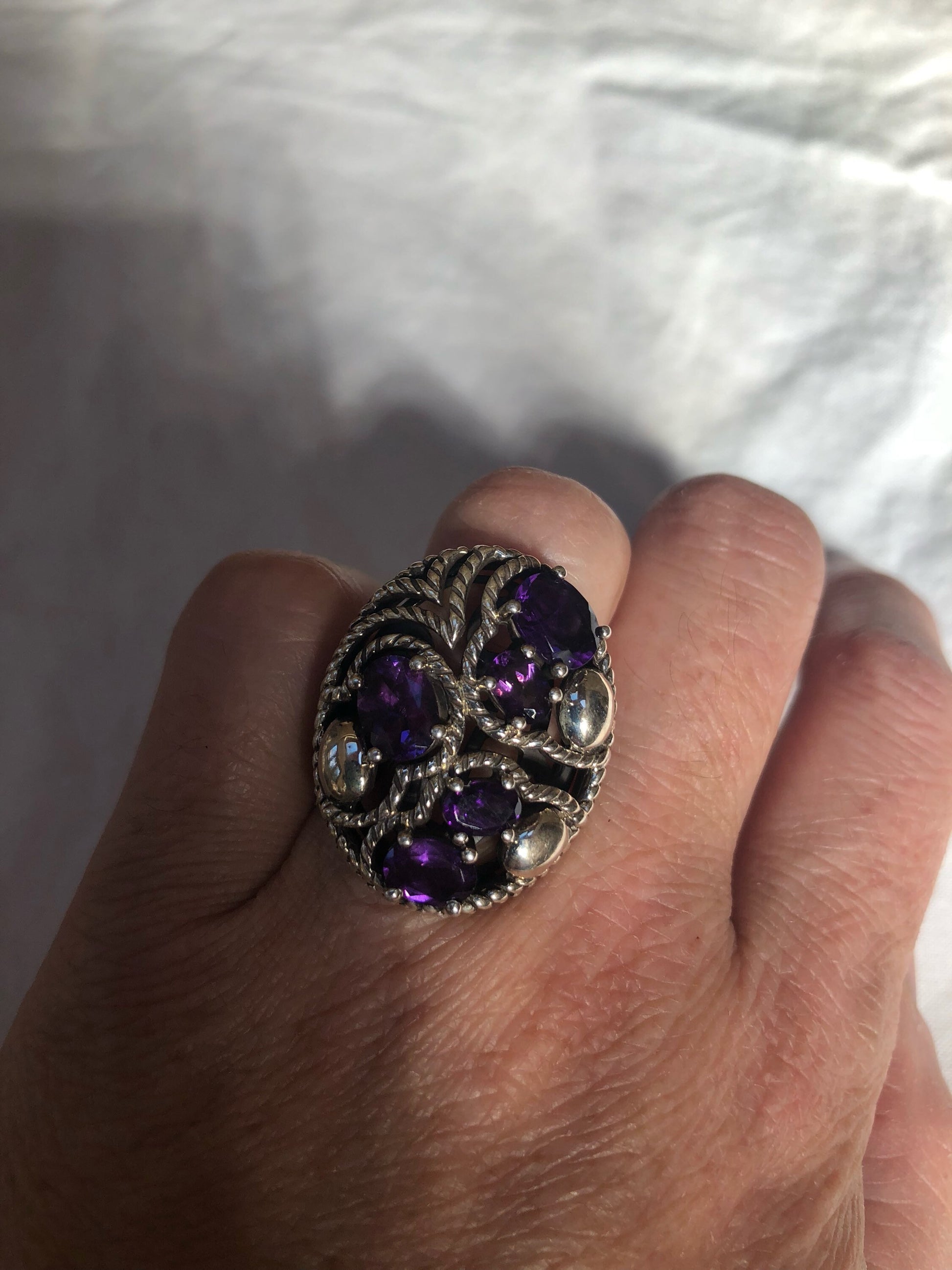 Vintage Handmade Deep Purple Genuine Amethyst Setting 925 Sterling Silver Gothic Ring