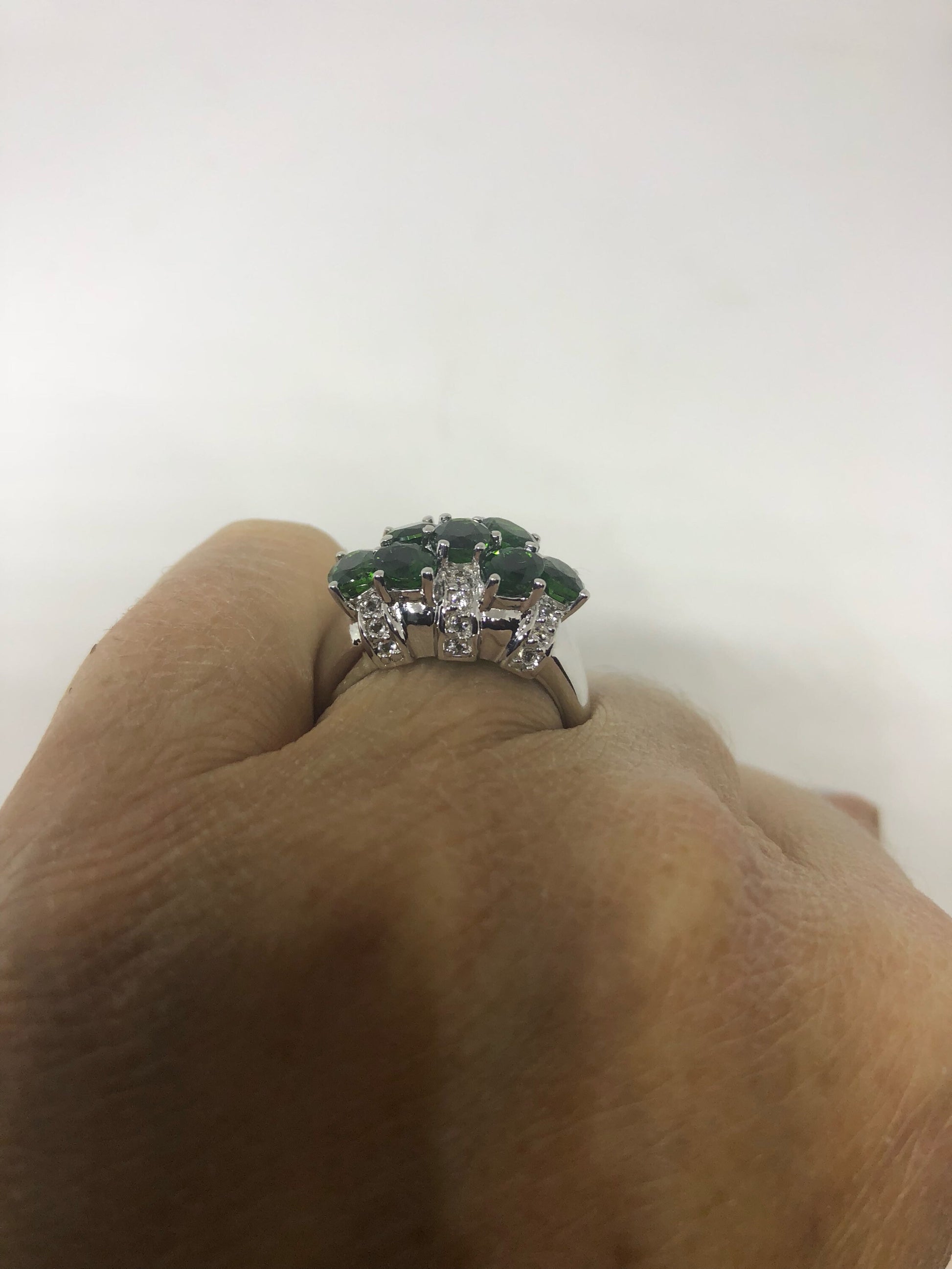 Vintage Handmade Green Chrome Diopside Filigree Setting Sterling Silver Gothic Ring