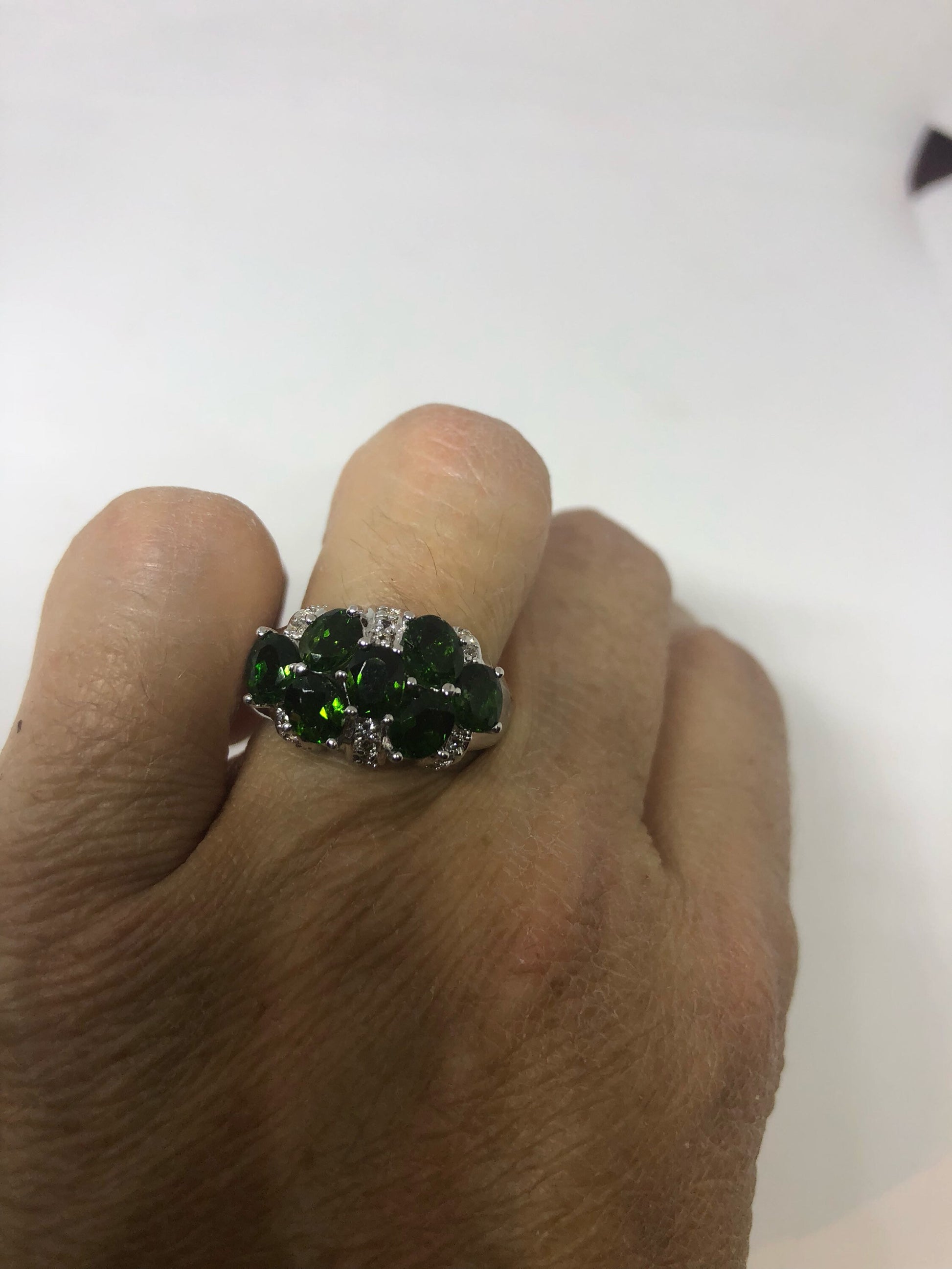 Vintage Handmade Green Chrome Diopside Filigree Setting Sterling Silver Gothic Ring