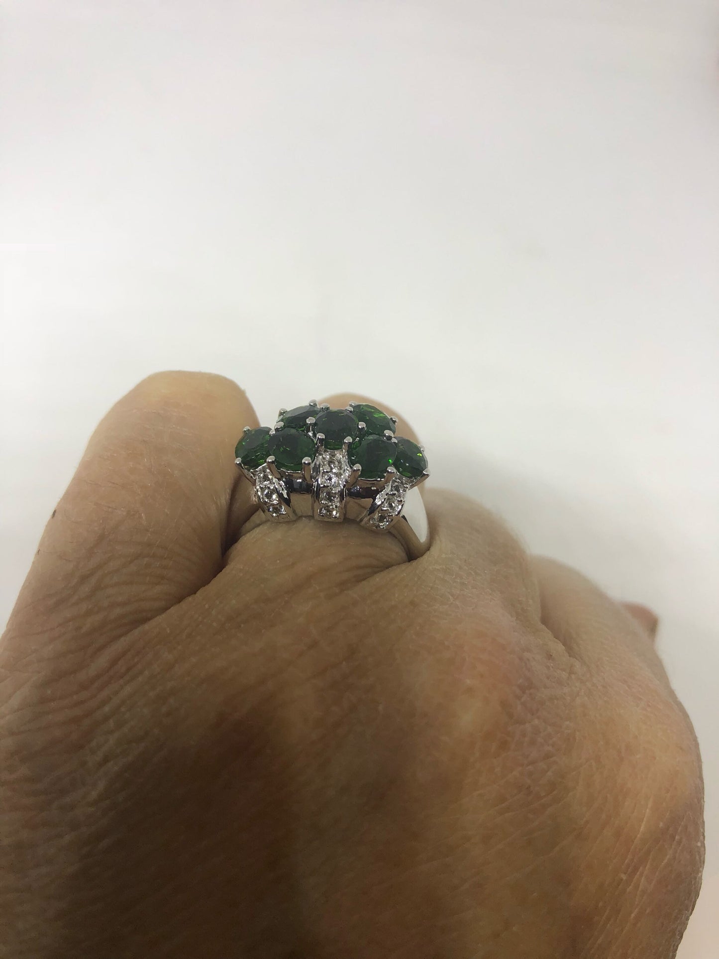 Vintage Handmade Green Chrome Diopside Filigree Setting Sterling Silver Gothic Ring