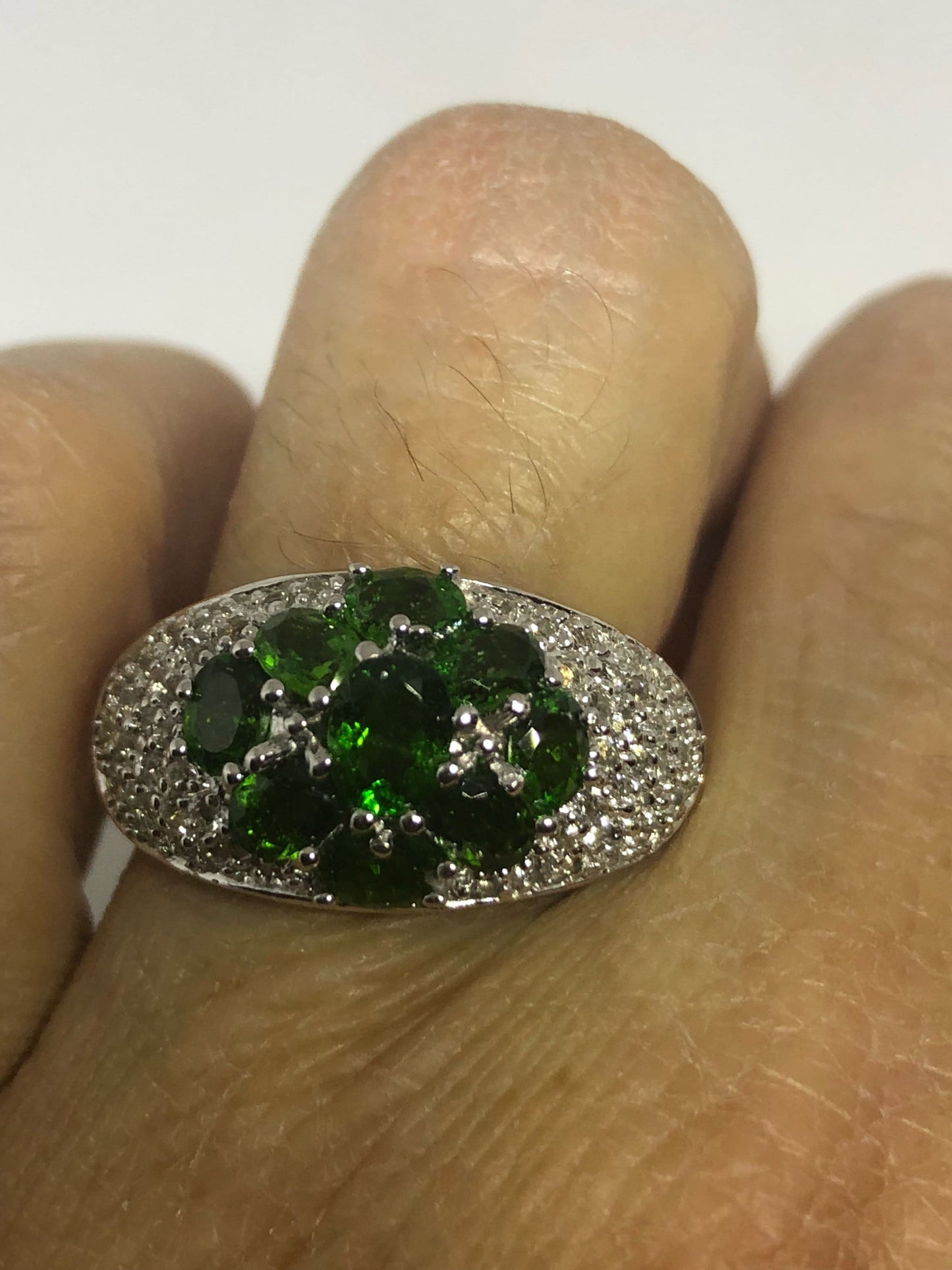 Vintage Handmade Green Chrome Diopside Filigree Setting Sterling Silver Gothic Ring