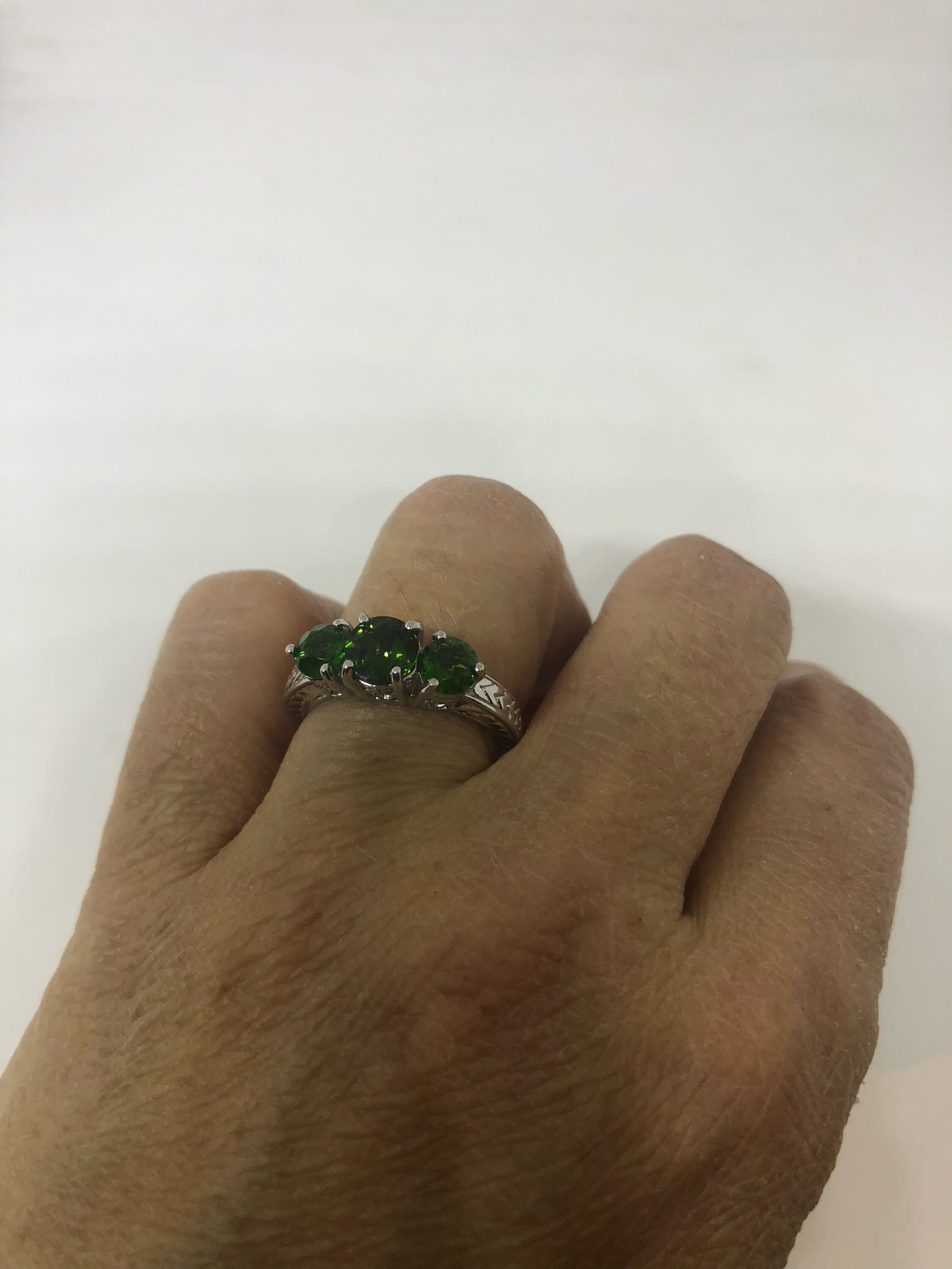 Vintage Handmade Green Chrome Diopside Filigree Setting Sterling Silver Gothic Ring