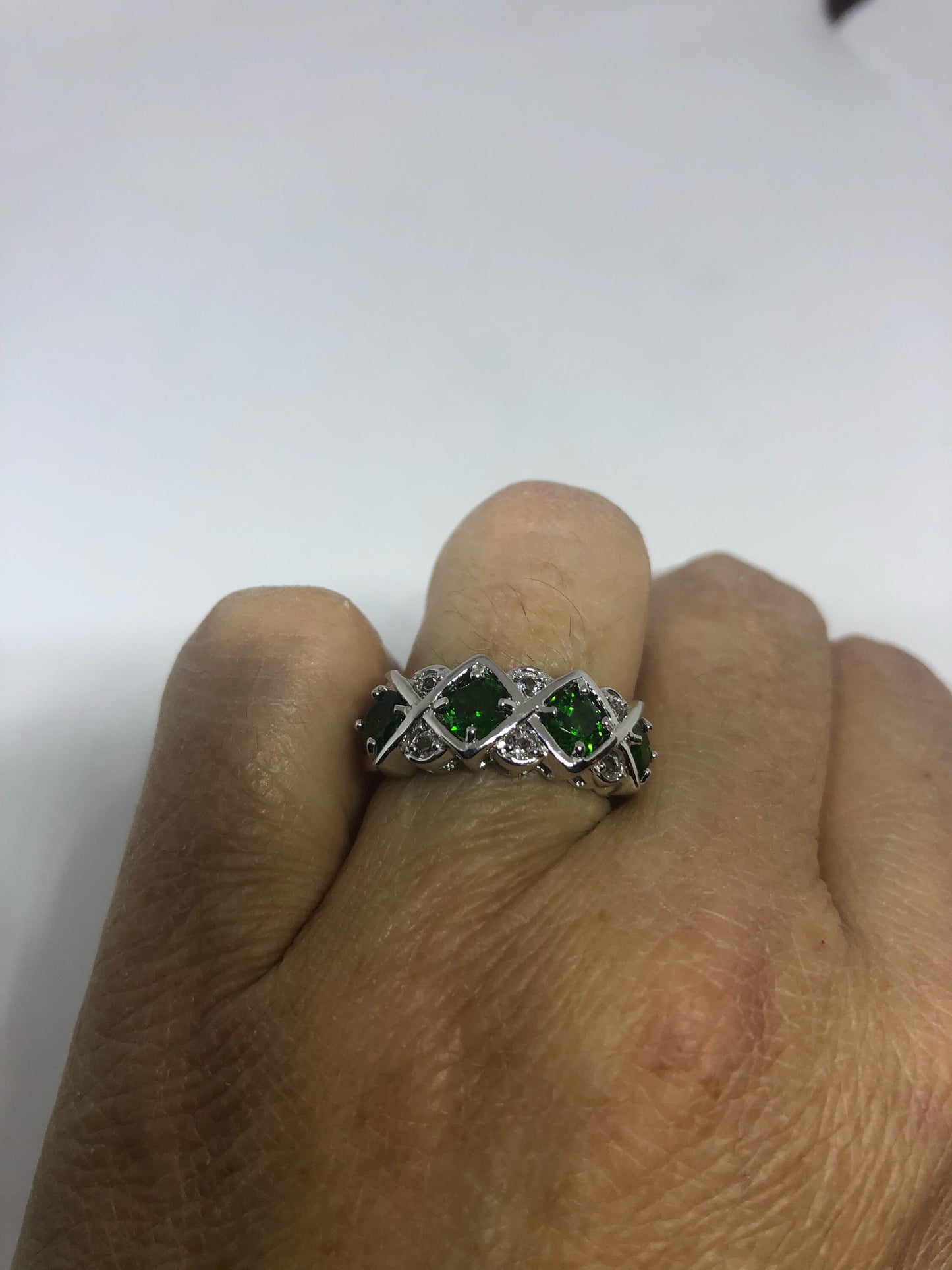 Vintage Handmade Green Chrome Diopside Filigree Setting Sterling Silver Gothic Ring