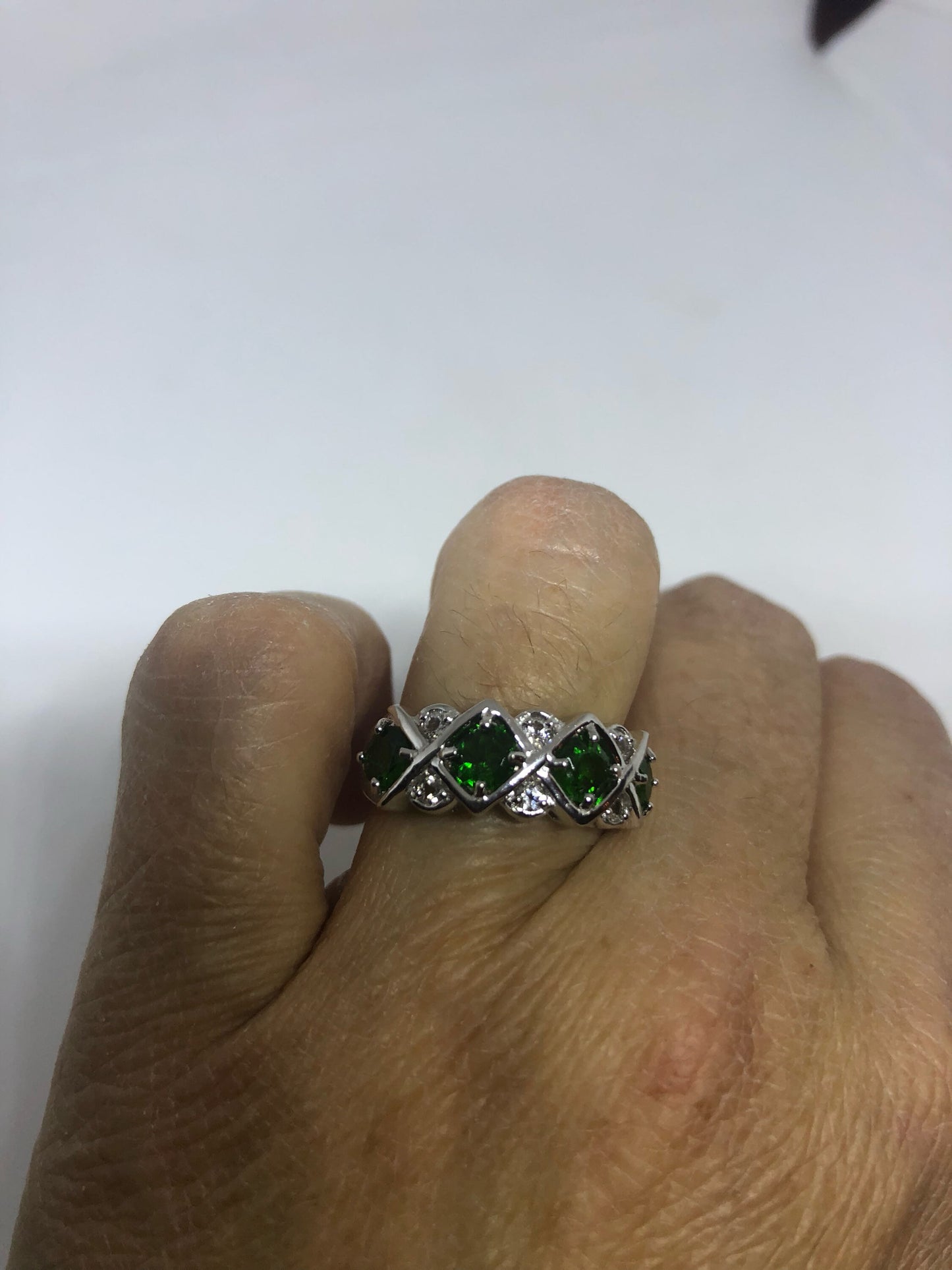 Vintage Handmade Green Chrome Diopside Filigree Setting Sterling Silver Gothic Ring