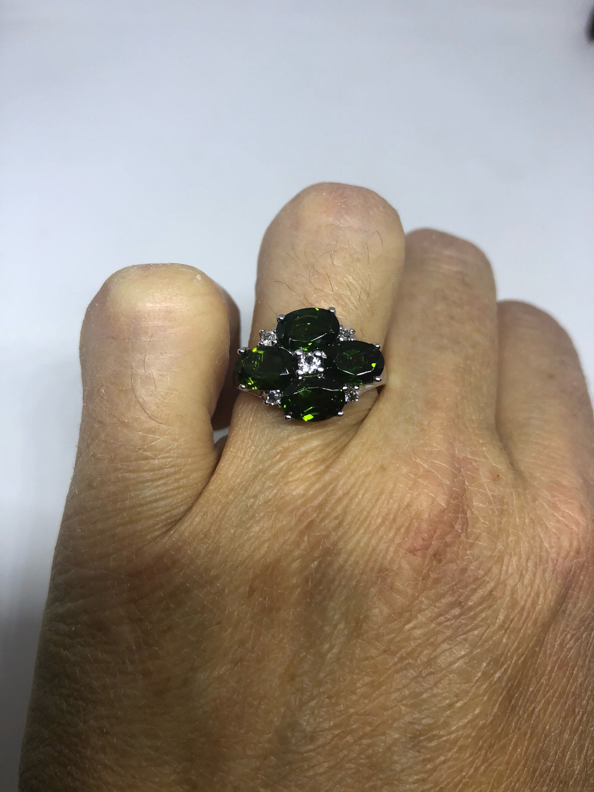 Vintage Handmade Green Chrome Diopside Filigree Setting Sterling Silver Gothic Ring