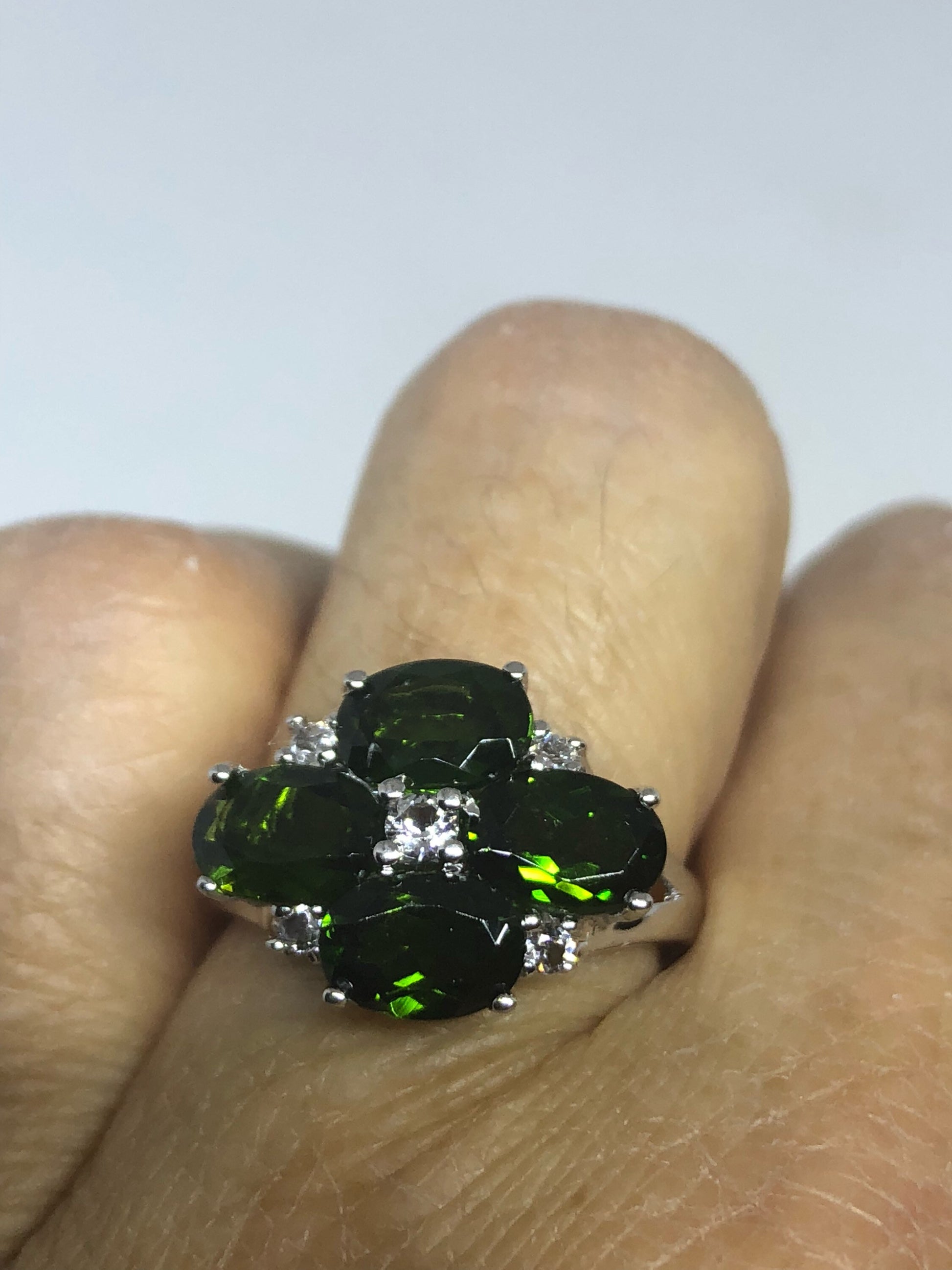 Vintage Handmade Green Chrome Diopside Filigree Setting Sterling Silver Gothic Ring