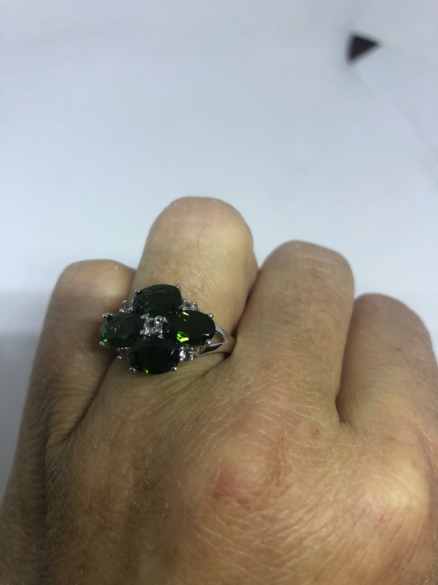 Vintage Handmade Green Chrome Diopside Filigree Setting Sterling Silver Gothic Ring