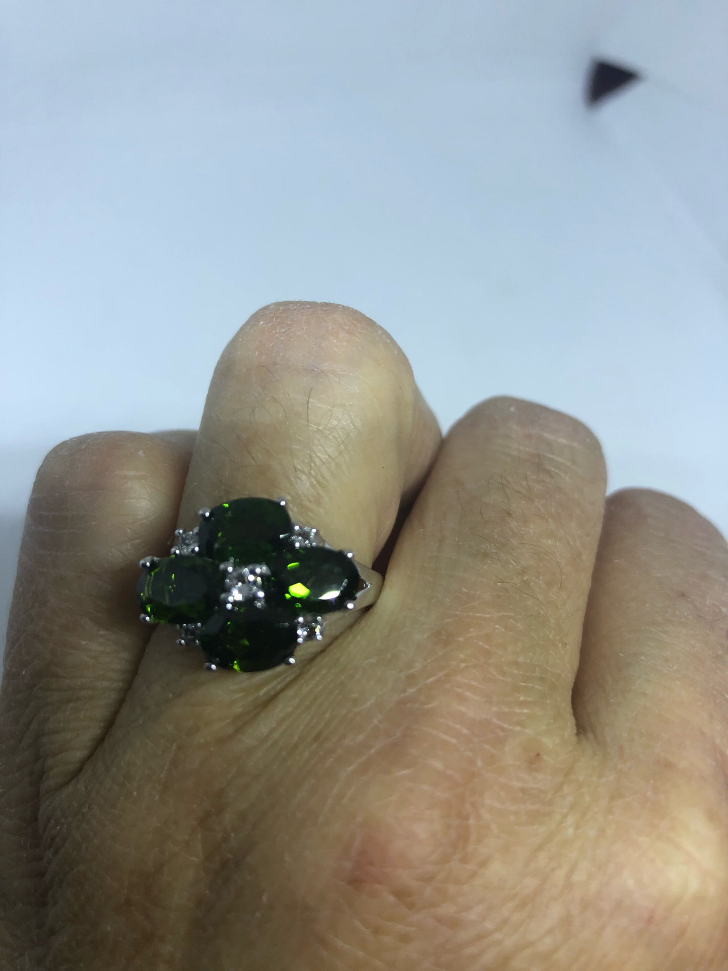 Vintage Handmade Green Chrome Diopside Filigree Setting Sterling Silver Gothic Ring