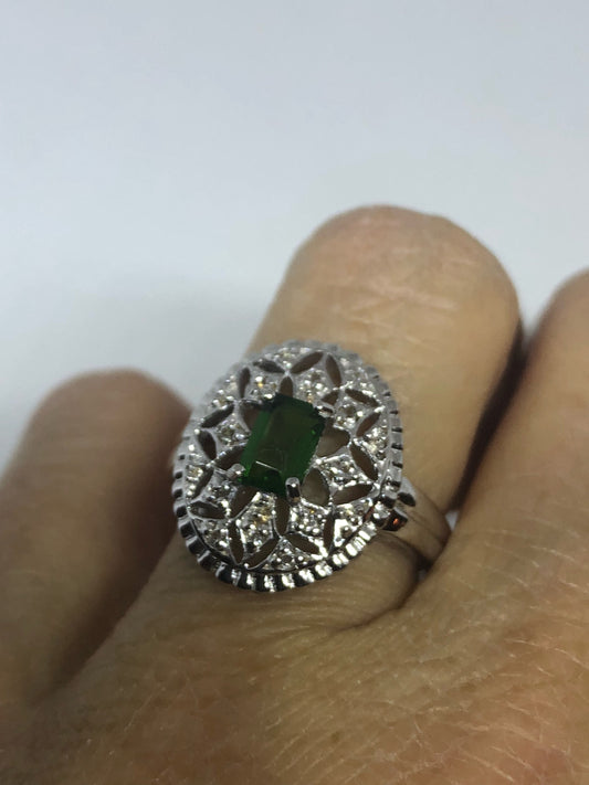 Vintage Handmade Green Toumaline 925 Sterling Silver Gothic Ring