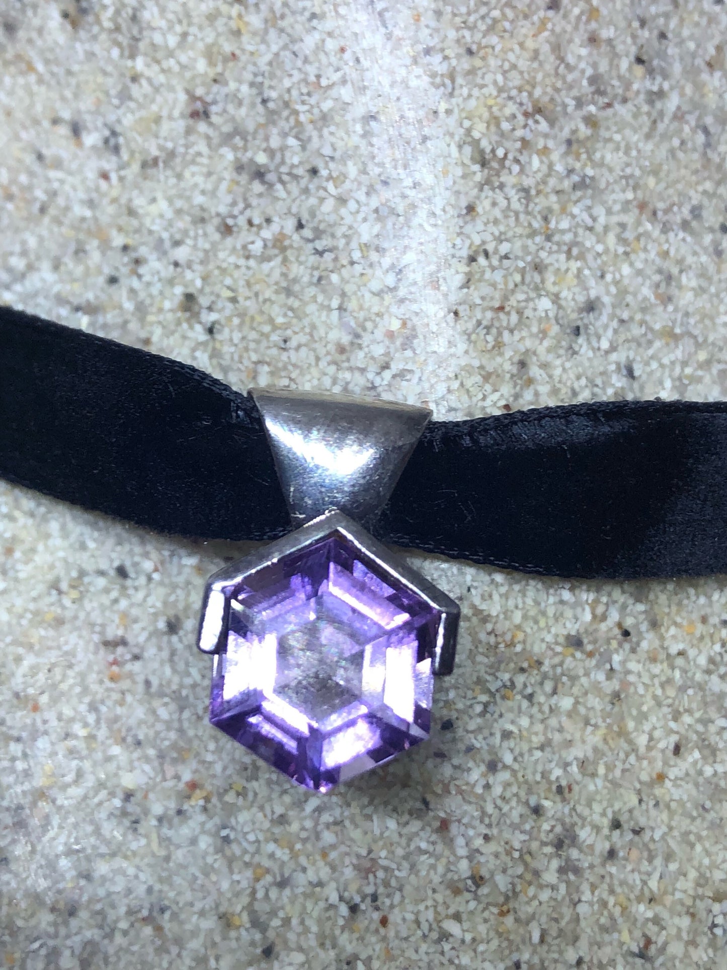 Vintage Purple Amethyst Choker 925 Sterling Silver Pendant Necklace