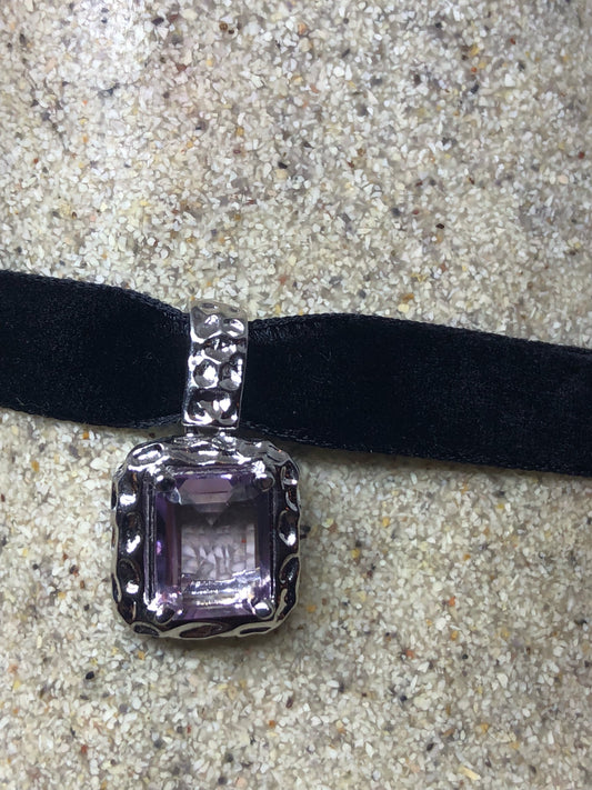 Vintage Purple Amethyst Choker 925 Sterling Silver Pendant