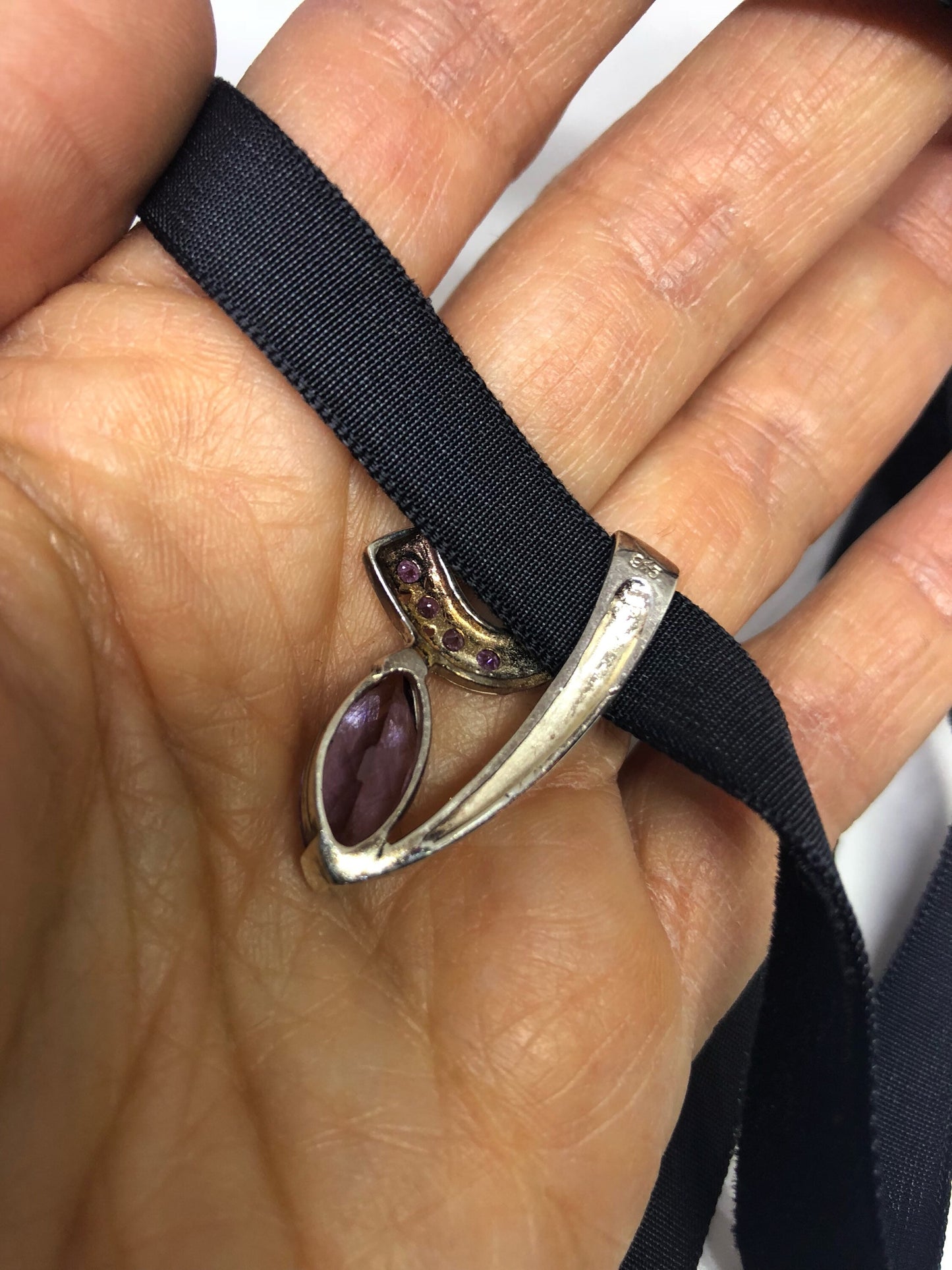 Vintage Handmade 925 Sterling Silver Purple Amethyst Pendant