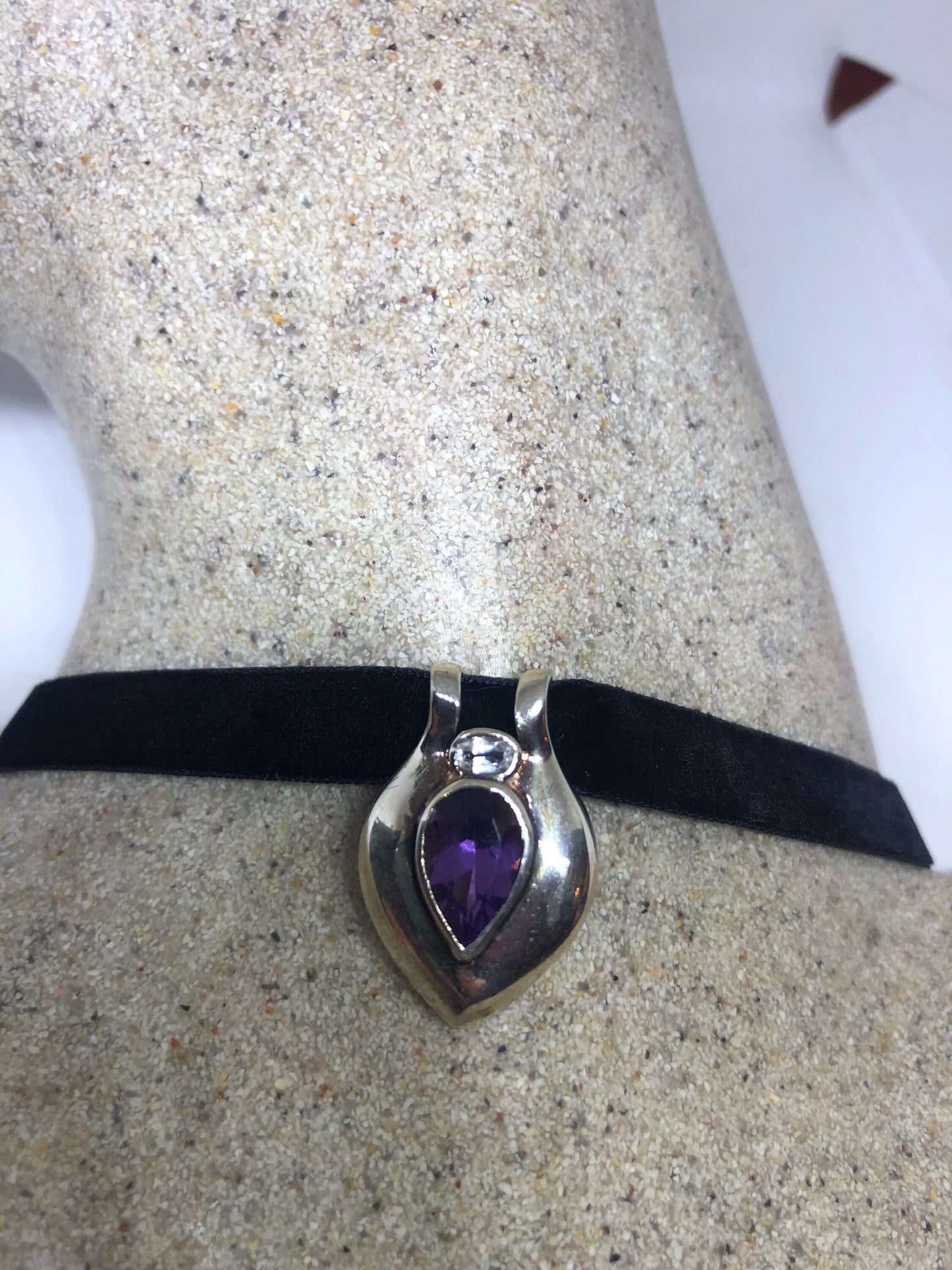 Vintage Handmade 925 Sterling Silver Purple Amethyst Pendant