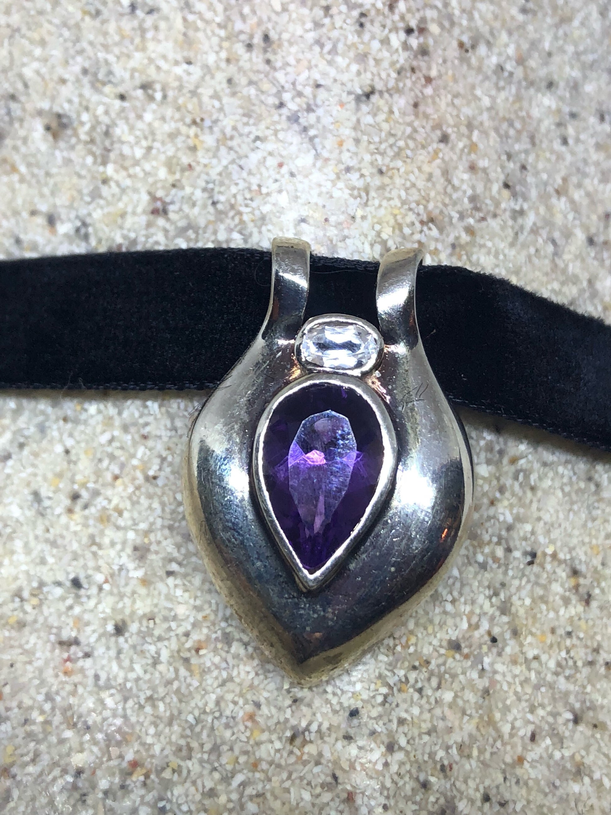 Vintage Handmade 925 Sterling Silver Purple Amethyst Pendant