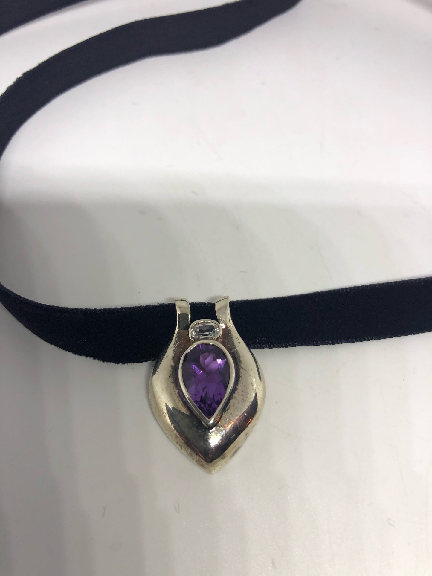 Vintage Handmade 925 Sterling Silver Purple Amethyst Pendant