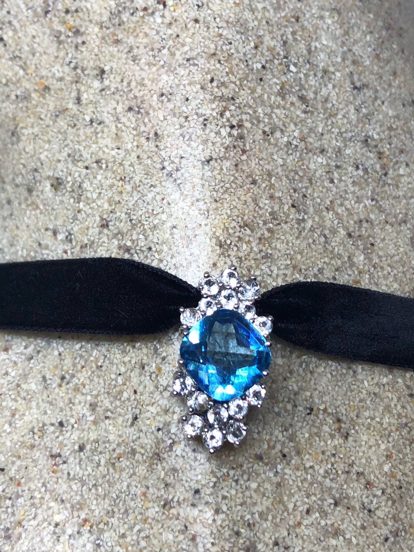 Vintage Blue Topaz Choker 925 Sterling Silver Necklace Pendant